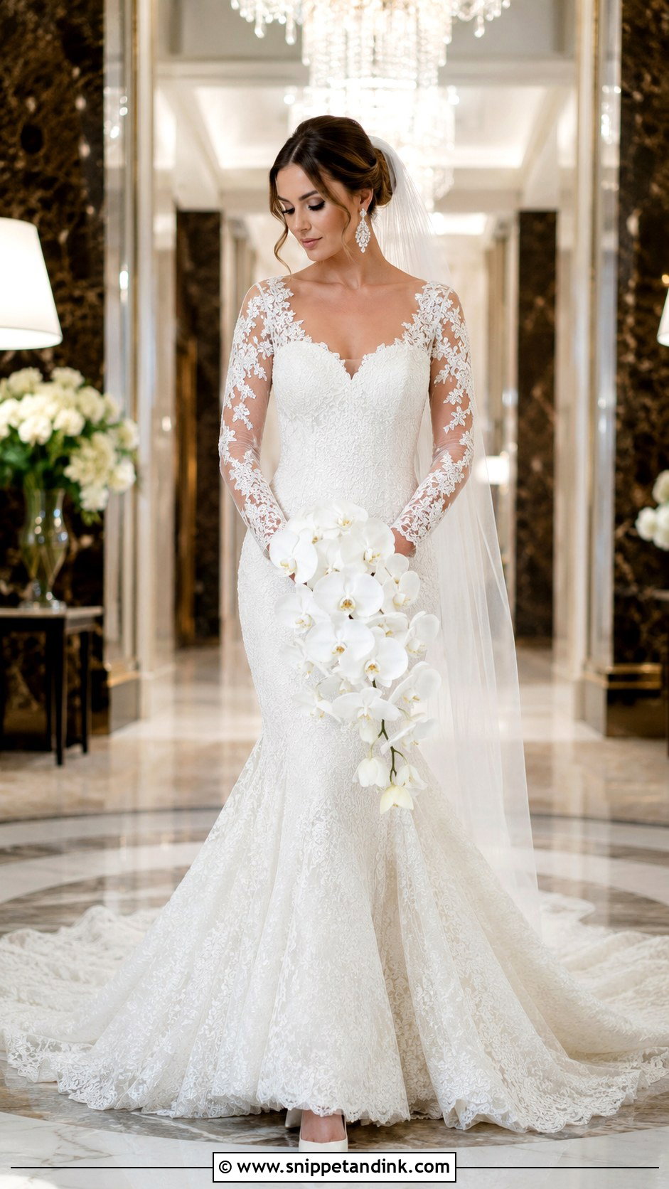 Ivory Mermaid Wedding Dress With Illusion Lace Sleeves - Snippet and Ink - 20 Ivory Wedding Dress with Sleeves