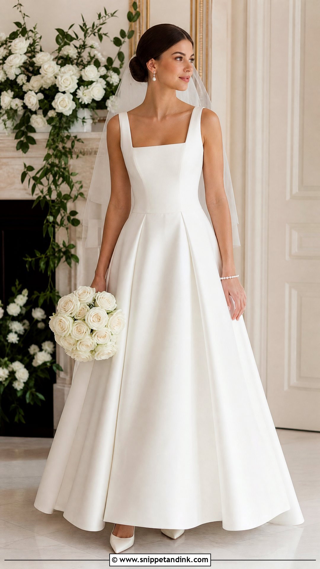 Ivory Mikado Wedding Dress With Pearl Jewelry - Snippet and Ink - 20 Simple Traditional Wedding Dress Ideas