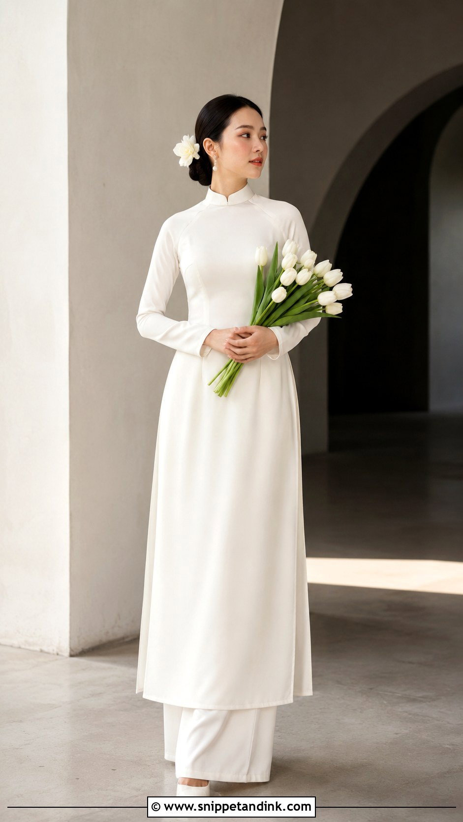 Ivory Minimalist Vietnamese Wedding o Dai - Snippet and Ink - 20 Vietnam Wedding Dress Ideas