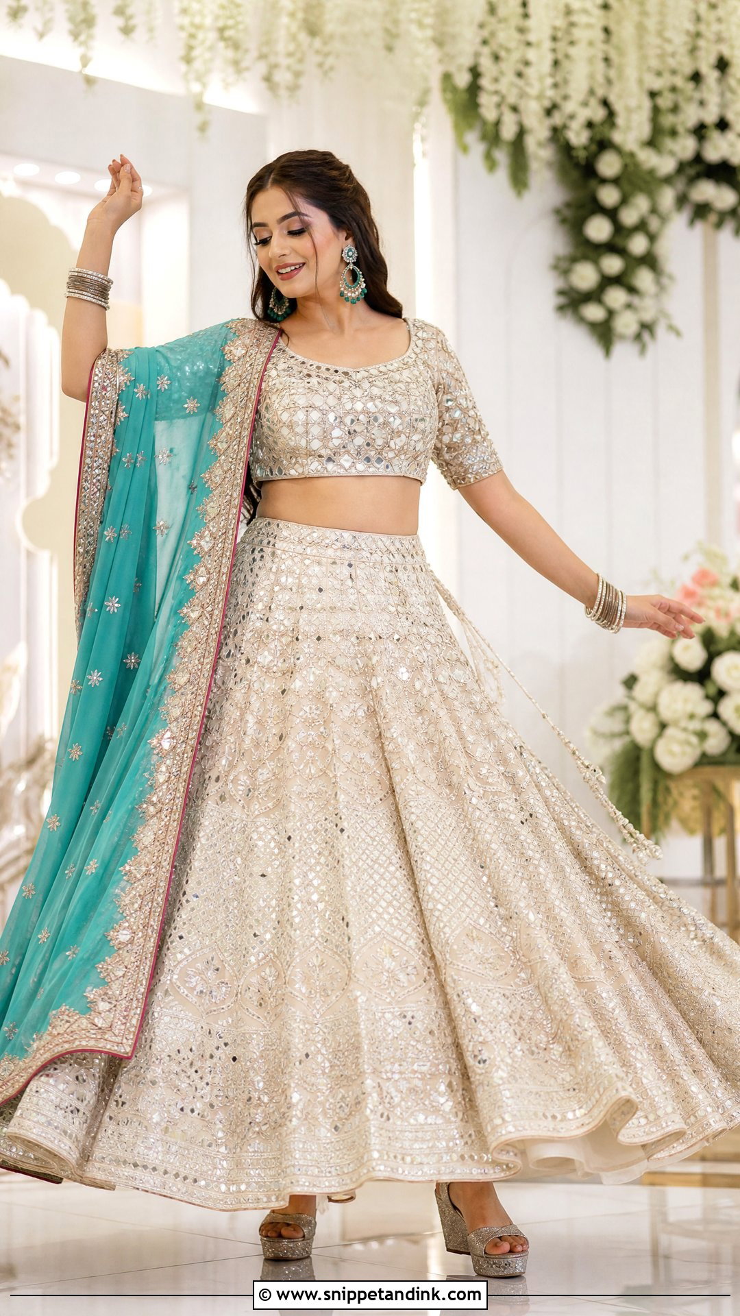Ivory Mirror Work Sangeet Lehenga - Snippet and Ink - 20 Pakistani Bridal Sangeet Outfit Ideas