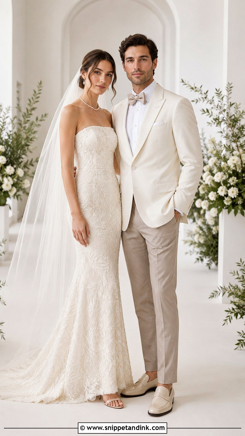 Ivory Monochrome Bridal Couple Outfit - Snippet and Ink - 20 Bridal Couple Ideas