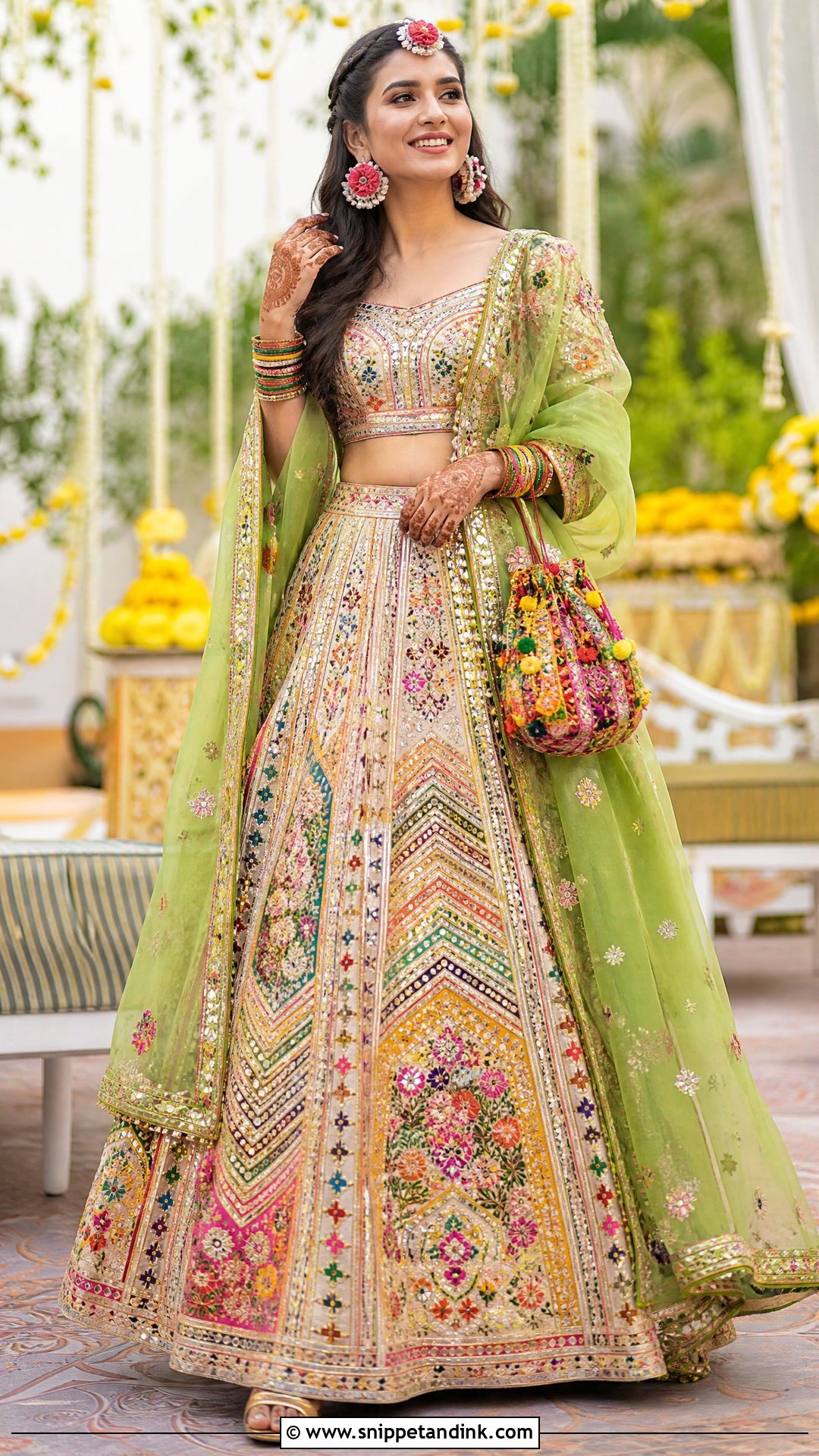 Ivory Multicolor Bridal Mehandi Lehenga - Snippet and Ink - 20 Pakistani Mehandi Dresses for Brides