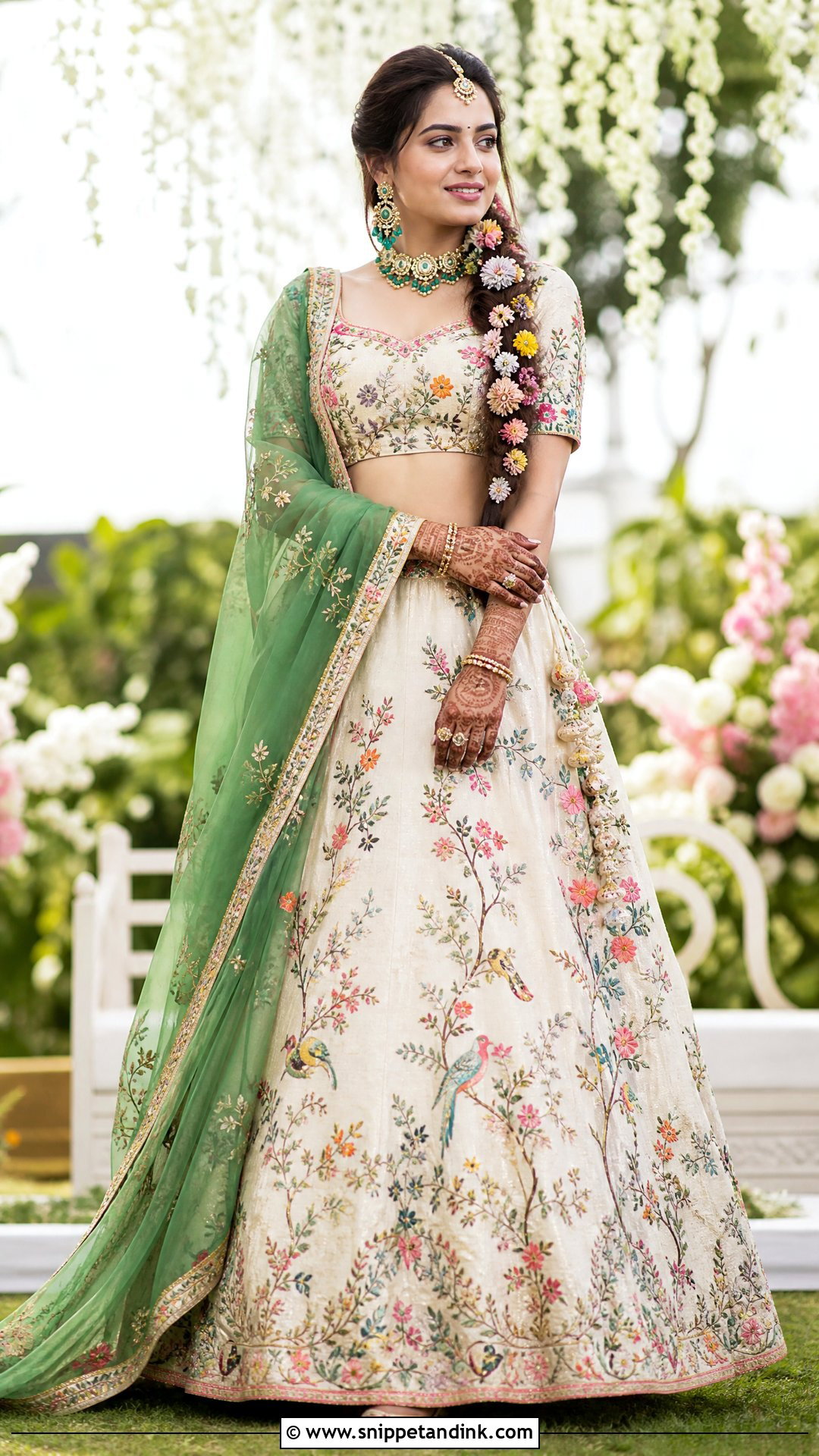 Ivory Multicolor Mehndi Bridal Lehenga - Snippet and Ink - 25 Mehndi Bridal Dress Ideas
