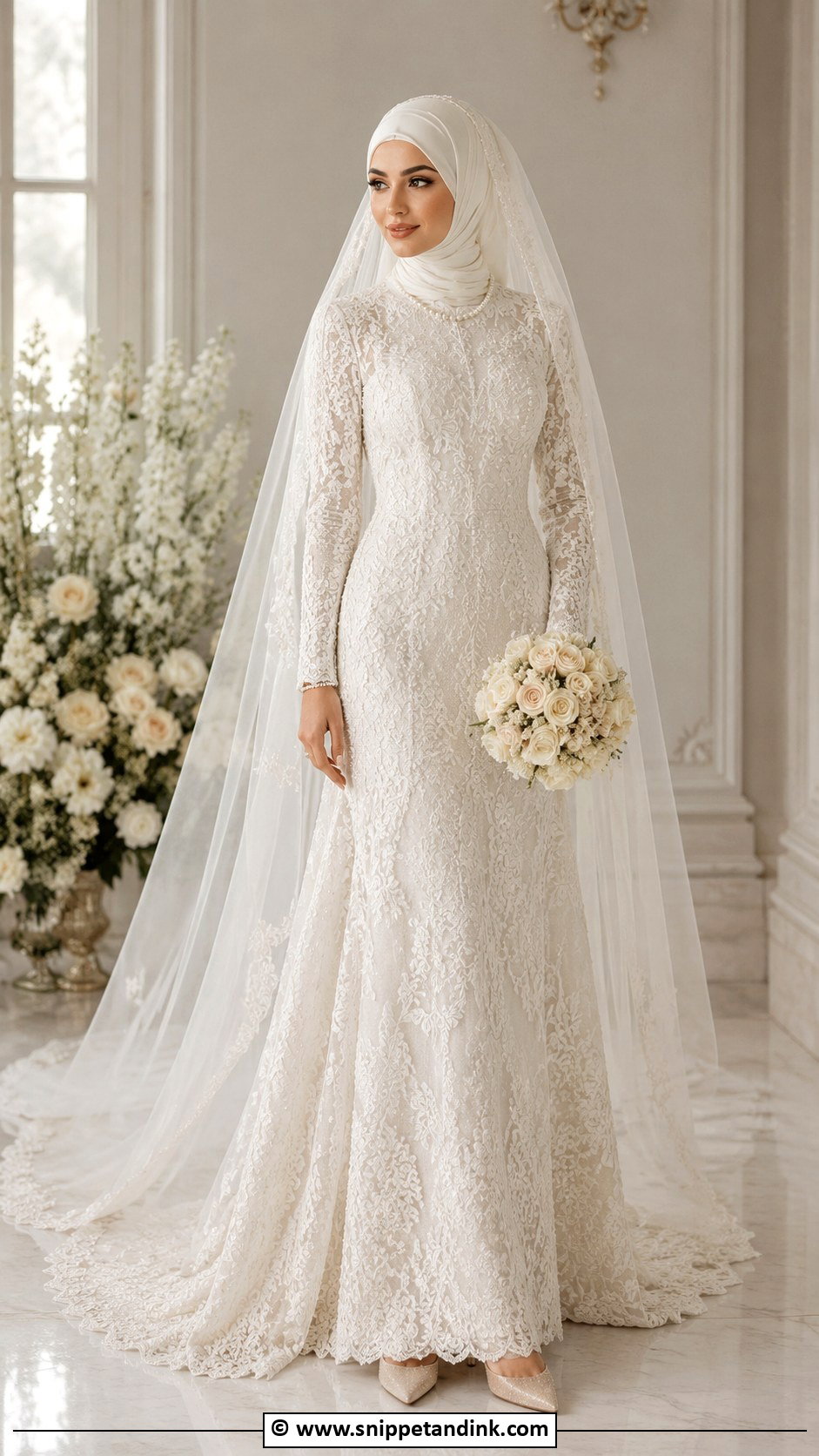 Ivory Muslim Bridal Dress With Veil - Snippet and Ink - 30 Muslim Bridal Ideas