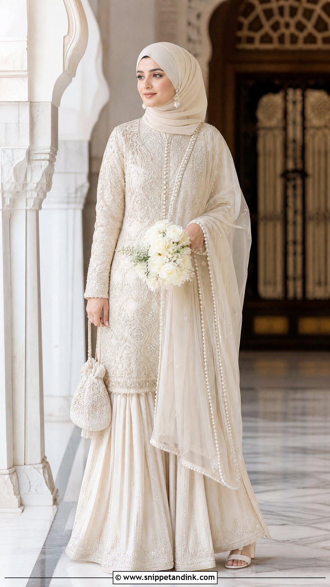 Ivory Muslim Bridal Sharara - Snippet and Ink - 25 Islamic Bridal Dress Ideas
