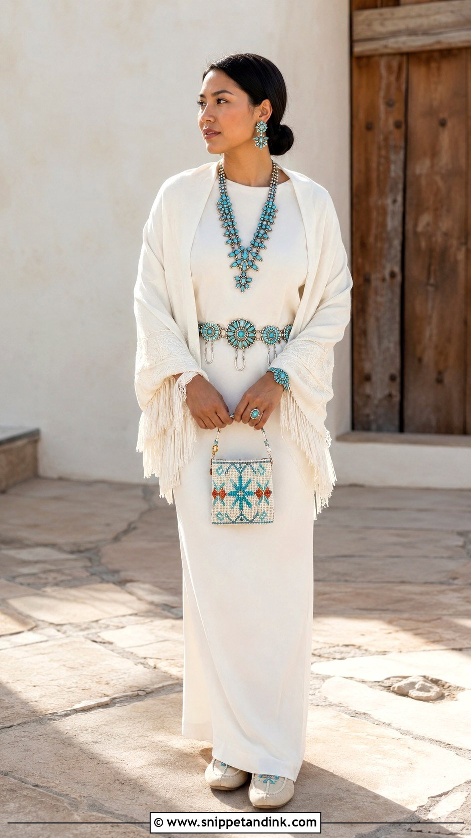 Ivory Native Wedding Dress With Turquoise Jewelry - Snippet and Ink - 20 Native Wedding Dress Ideas