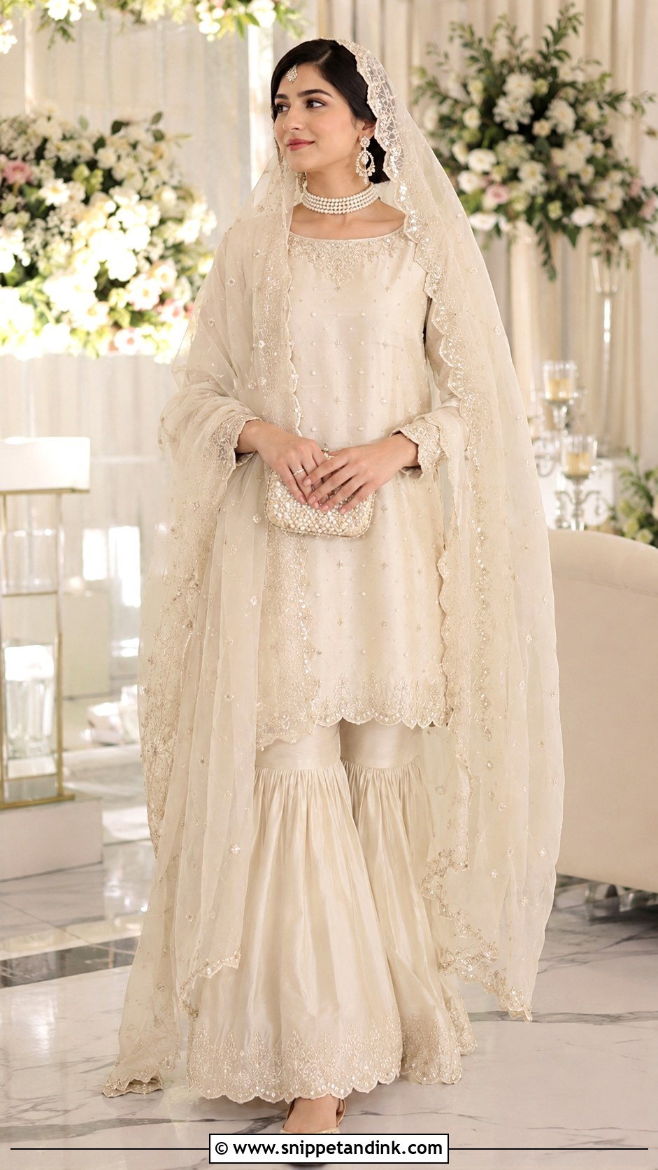 Ivory Nikah Garara With Pearl Work - Snippet and Ink - 20 Garara Designs for Wedding