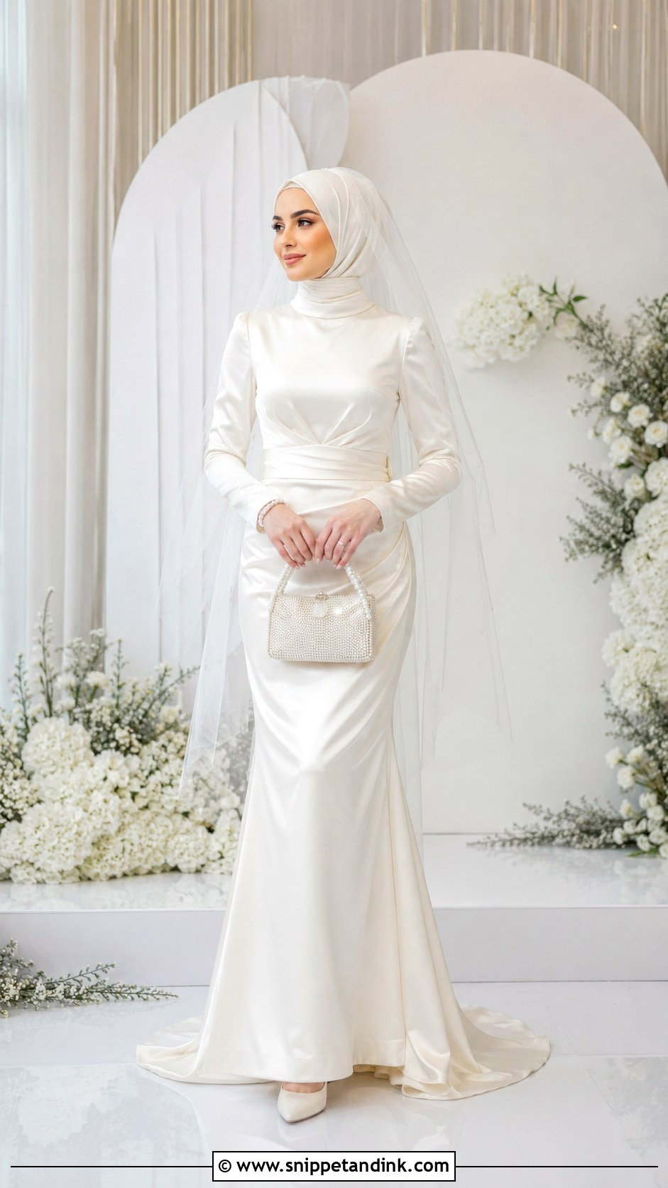 Ivory Nikah Hijab With Satin Dress - Snippet and Ink - 20 Nikah Hijab Style Ideas