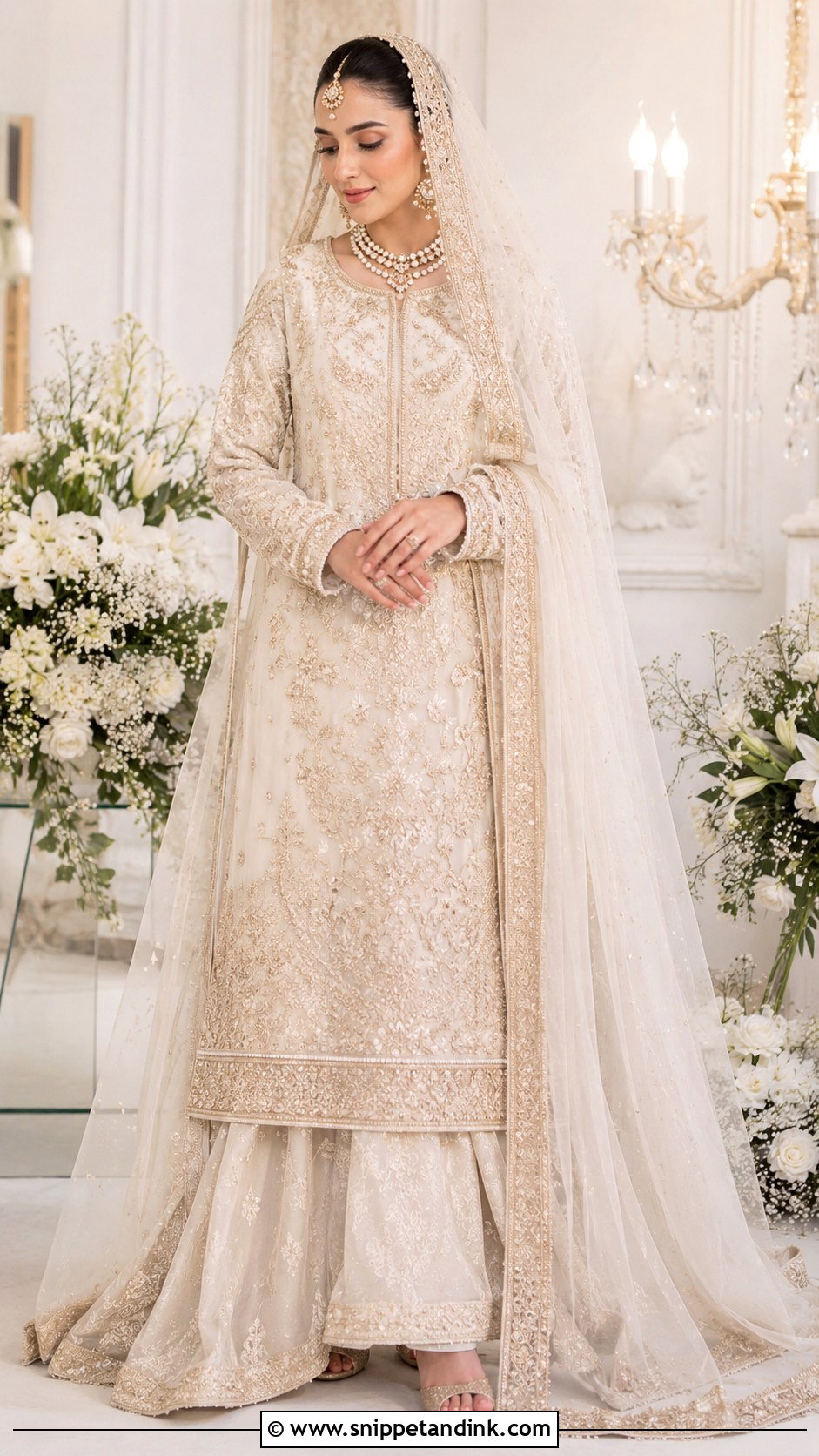 Ivory Nikah Lehenga With Long Shirt - Snippet and Ink - 25 Pakistani Nikah Bridal Wear Ideas