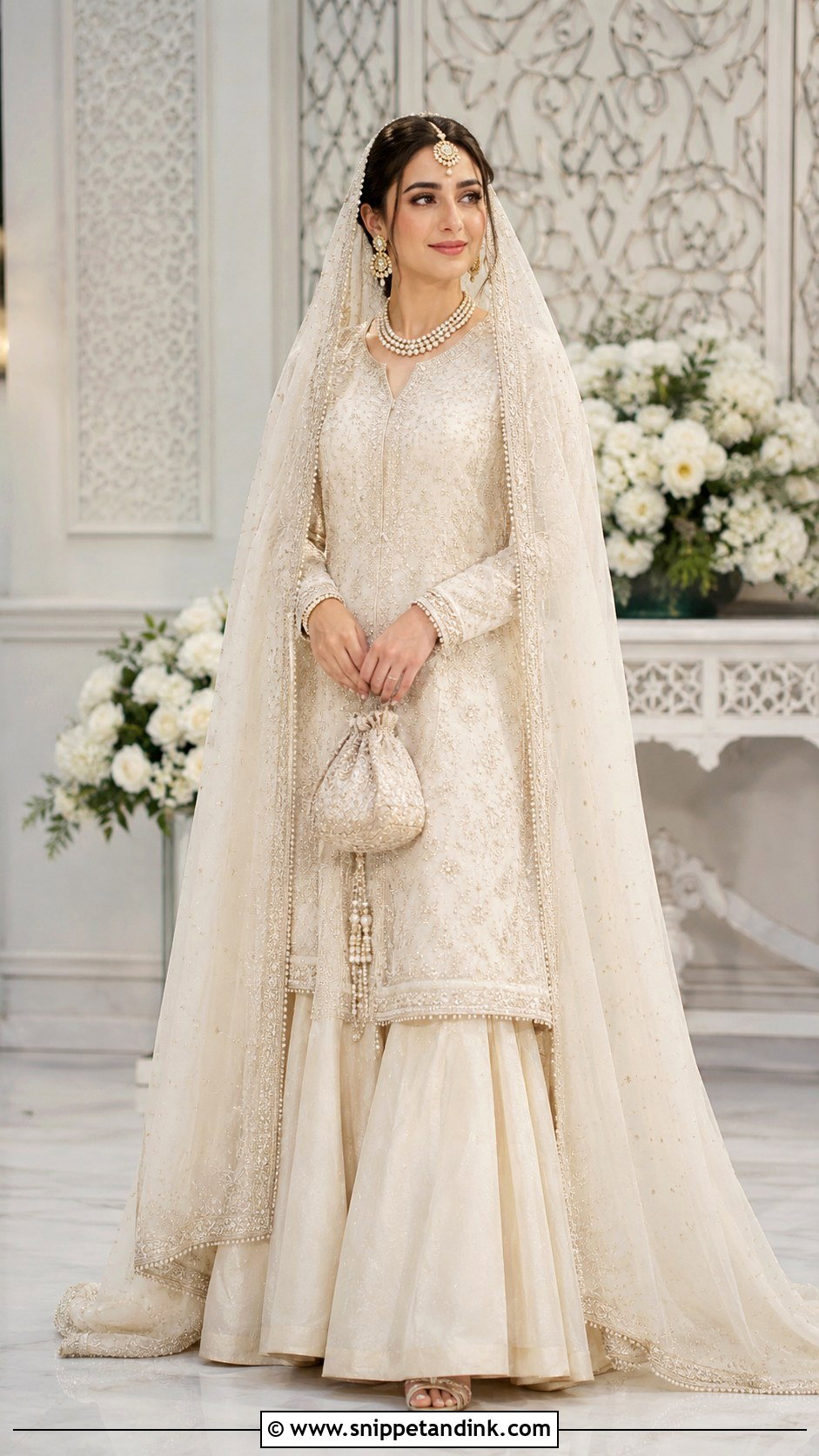 Ivory Nikah Long Shirt With Lehenga Outfit - Snippet and Ink - 25 Nikah Outfit Muslim Pakistani Bridal Ideas