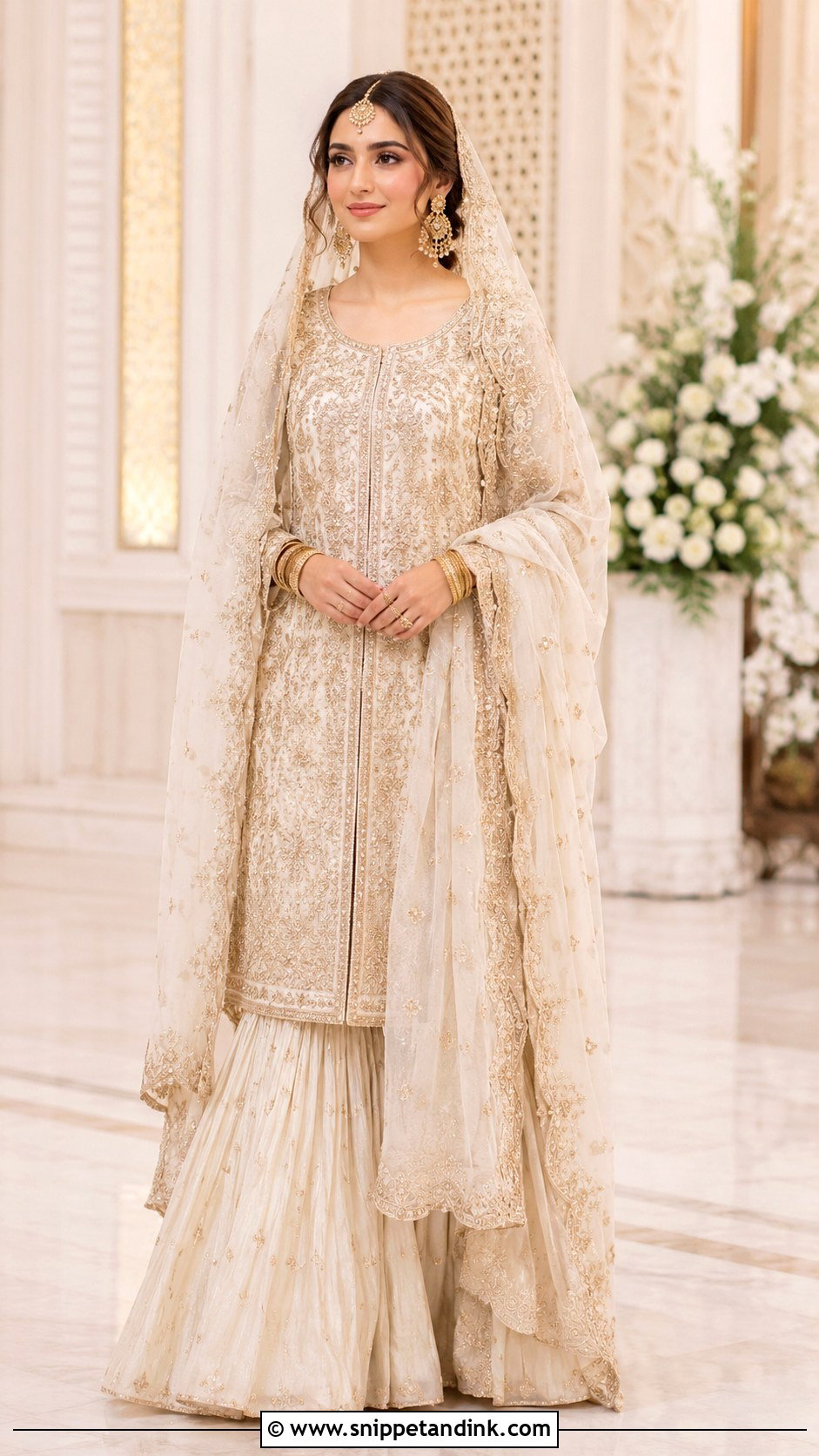 Ivory Nikkah Dress With Gold Jewelry - Snippet and Ink - 30 Nikkah Dress for Bride Ideas