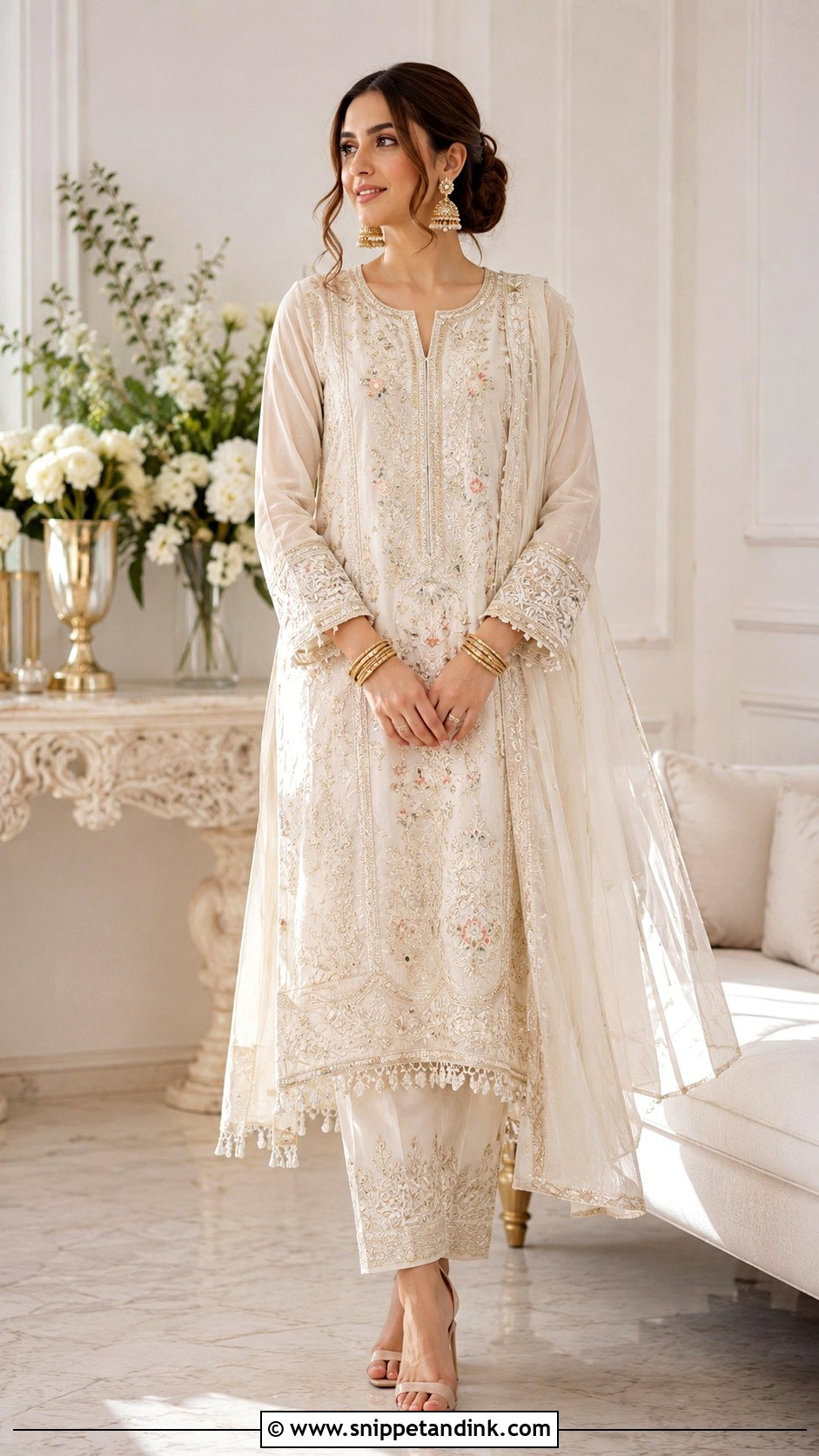 Ivory Nikkah Dress With Gold Jewelry - Snippet and Ink - 25 Simple Nikkah Dress Ideas