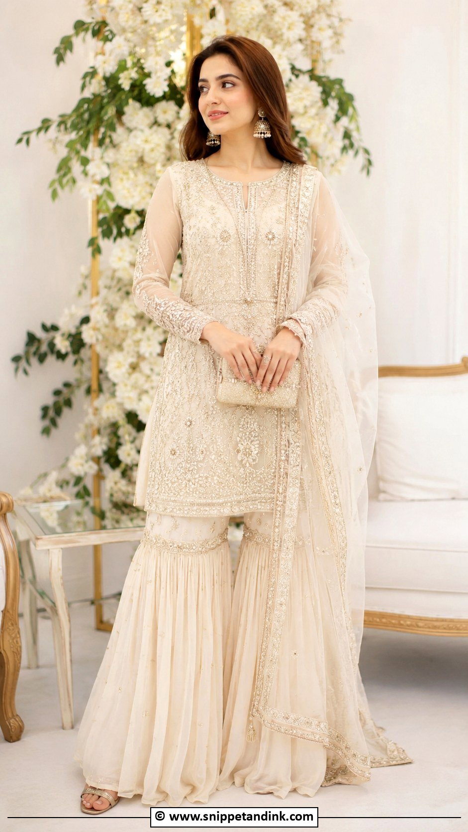 Ivory Nikkah Gharara Outfit - Snippet and Ink - 35 Nikkah Outfit Ideas