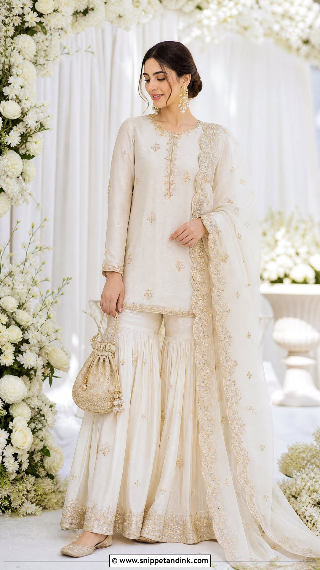 Ivory Nikkah Gharara With Gold Embroidery - Snippet and Ink - 20 Nikkah Gharara Outfit Ideas
