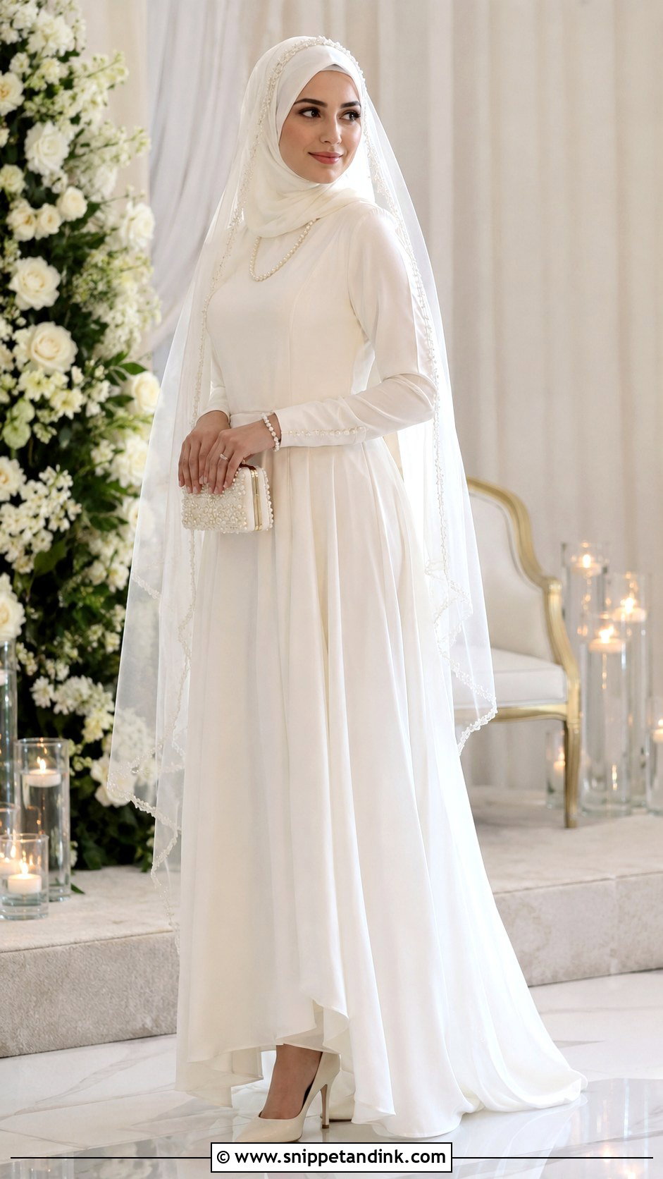 Ivory Nikkah Gown With Veil - Snippet and Ink - 30 Islamic Nikkah Outfit Ideas