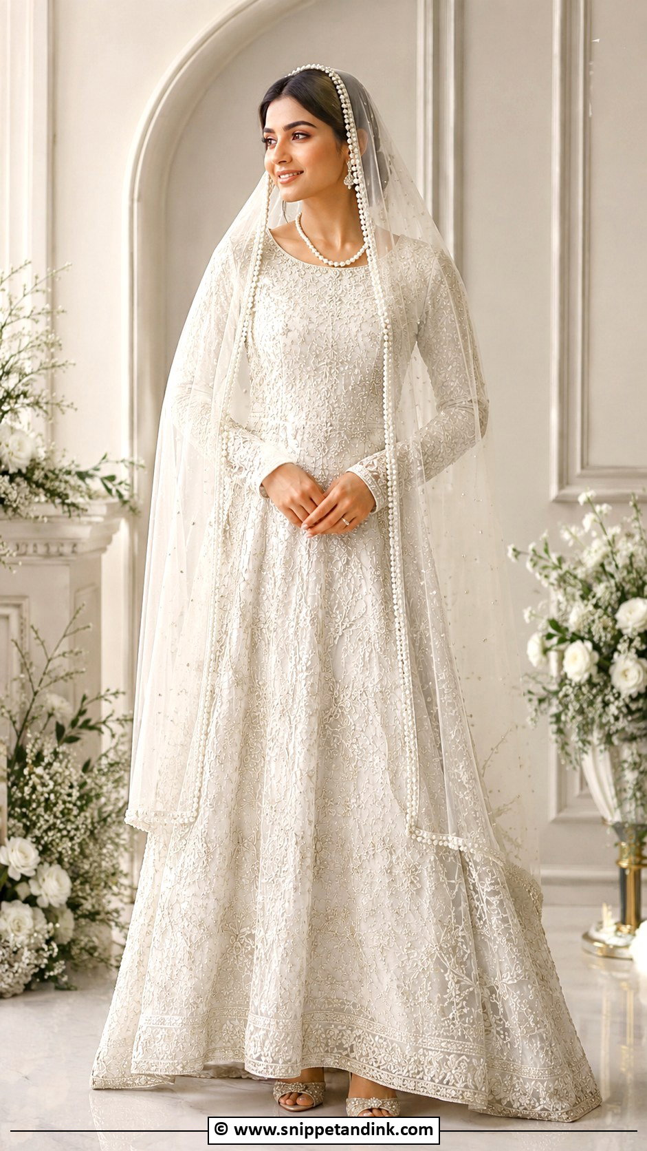 Ivory Nikkah Lehenga With Pearl Dupatta - Snippet and Ink - 30 Nikkah Look Ideas