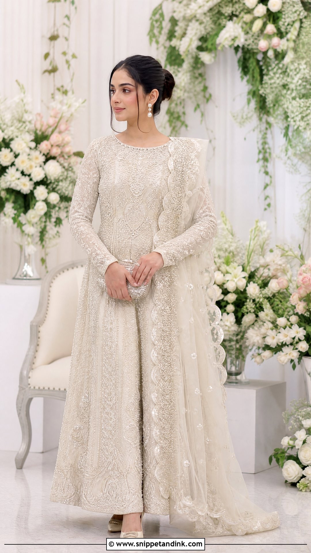 Ivory Nikkah Pakistani Maxi With Pearl Details - Snippet and Ink - 20 Pakistani Maxi Designs for Wedding