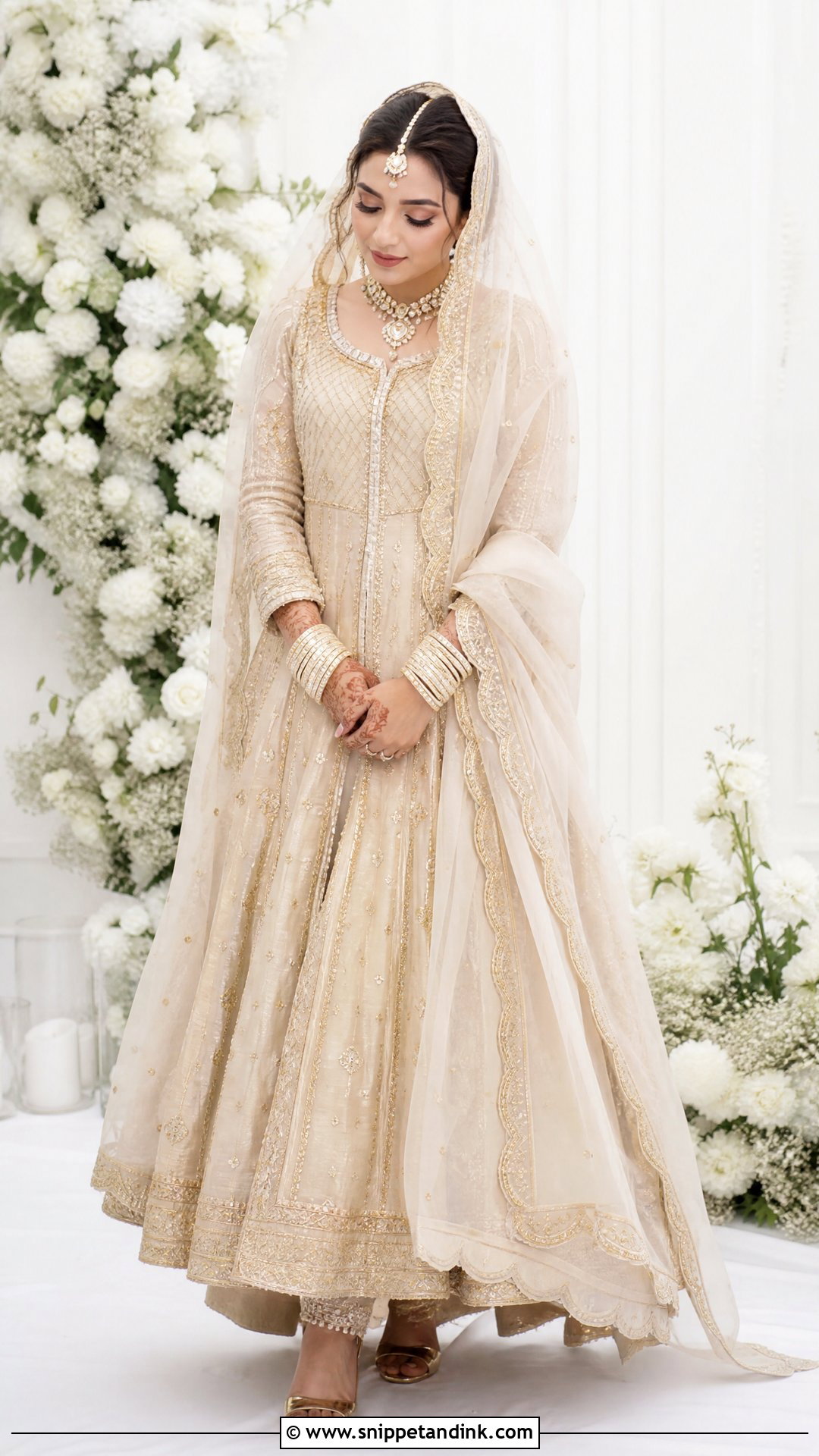 Ivory Nikkah Pishwas With Gold Details - Snippet and Ink - 25 Latest Bridal Dresses Pakistan