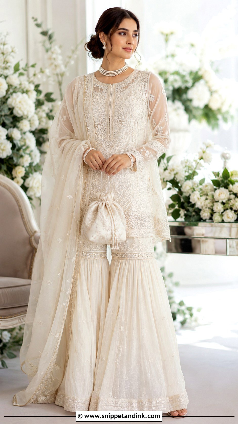 Ivory Nikkah Sharara Dress - Snippet and Ink - 30 Pakistani Wedding Dress Ideas