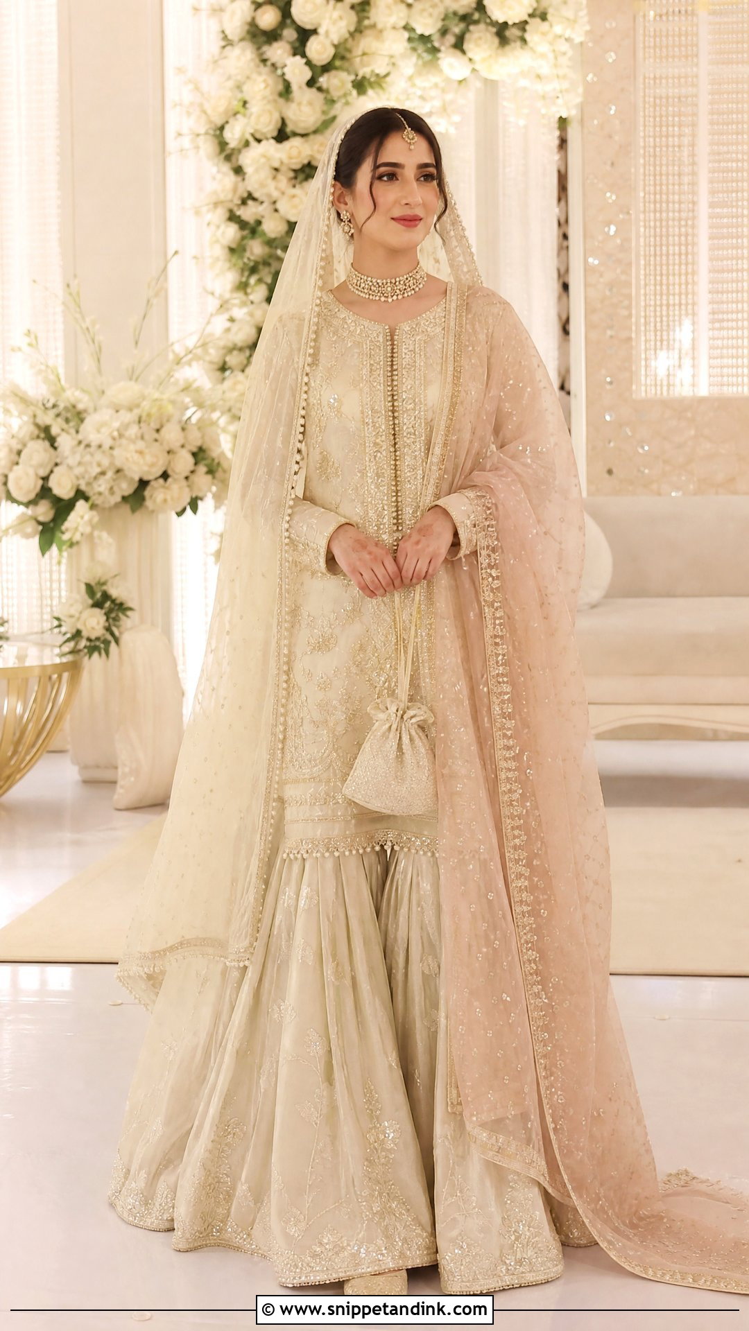 Ivory Nikkah Sharara With Double Dupatta - Snippet and Ink - 20 Nikkah Sharara Ideas