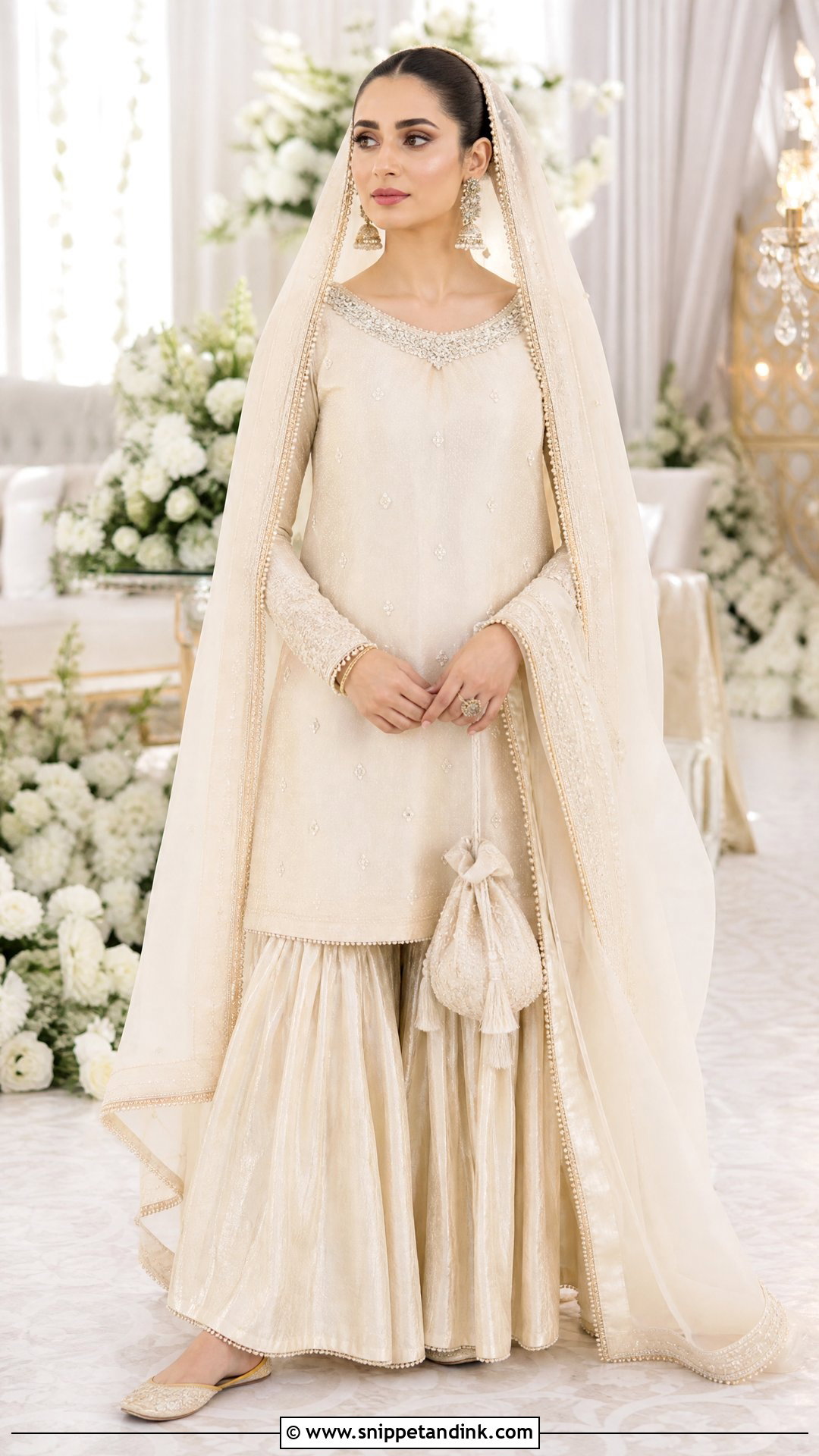 Ivory Nikkah Sharara With Pearl Embroidery - Snippet and Ink - 20 Nikkah Sharara Ideas
