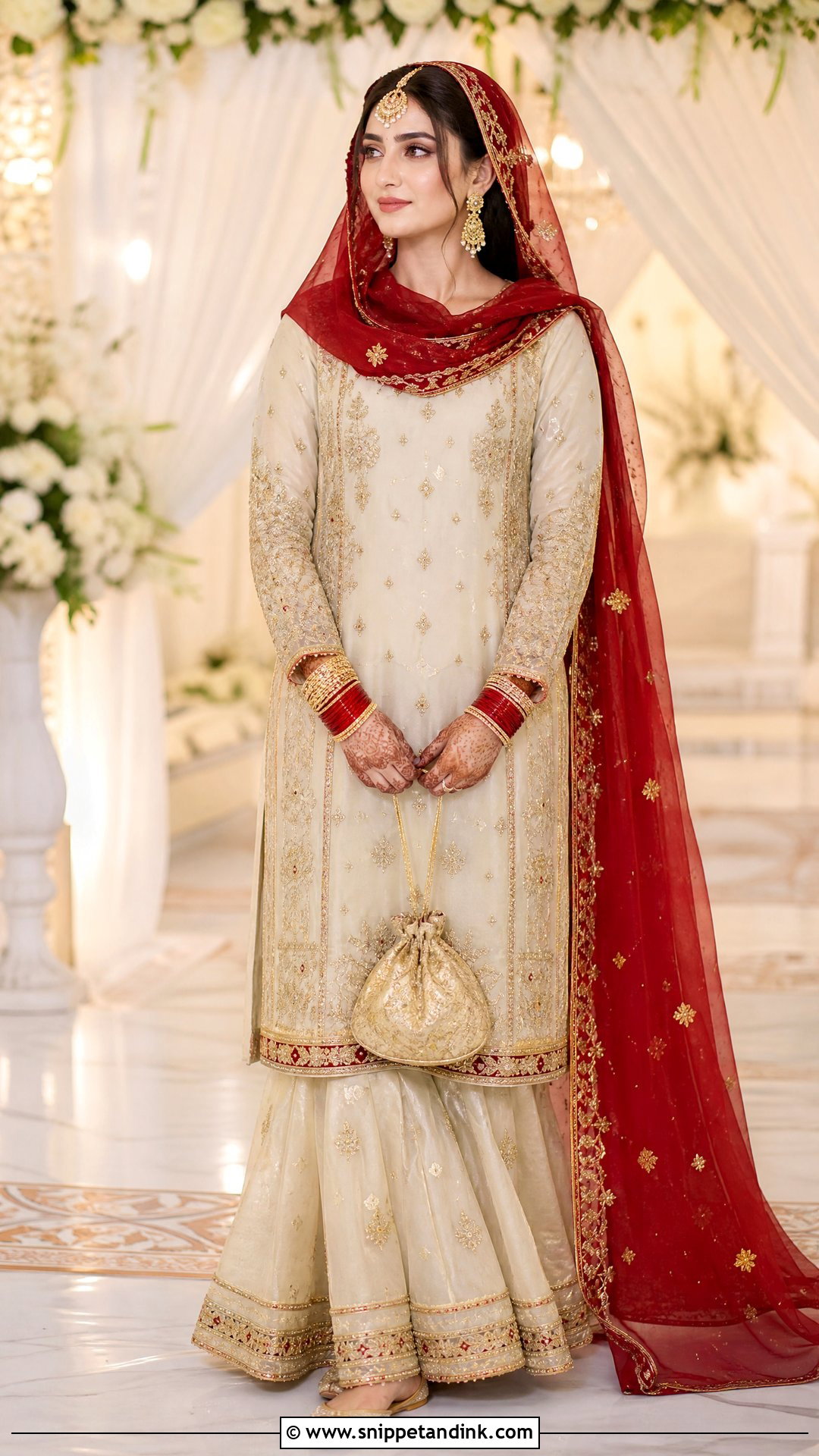 Ivory Nikkah Sharara With Red Dupatta - Snippet and Ink - 20 Nikkah Sharara Ideas
