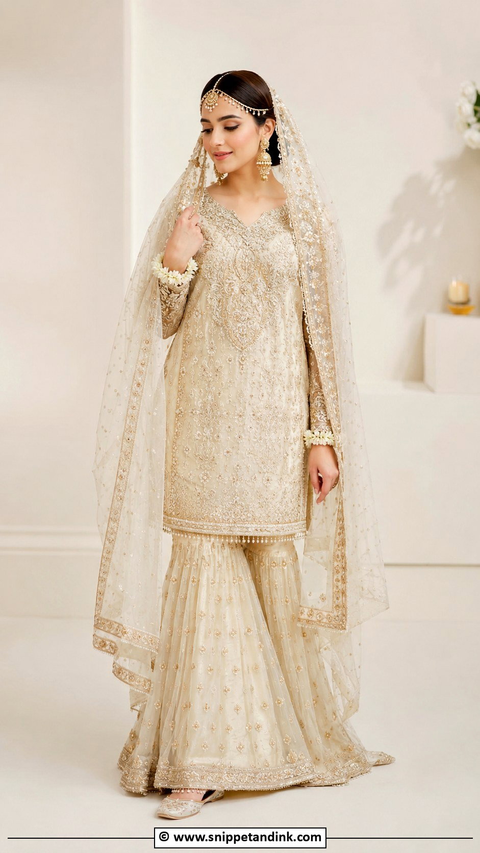 Ivory Nikkah Sharara With Short Kameez - Snippet and Ink - 30 Pakistani Nikkah Dress Ideas