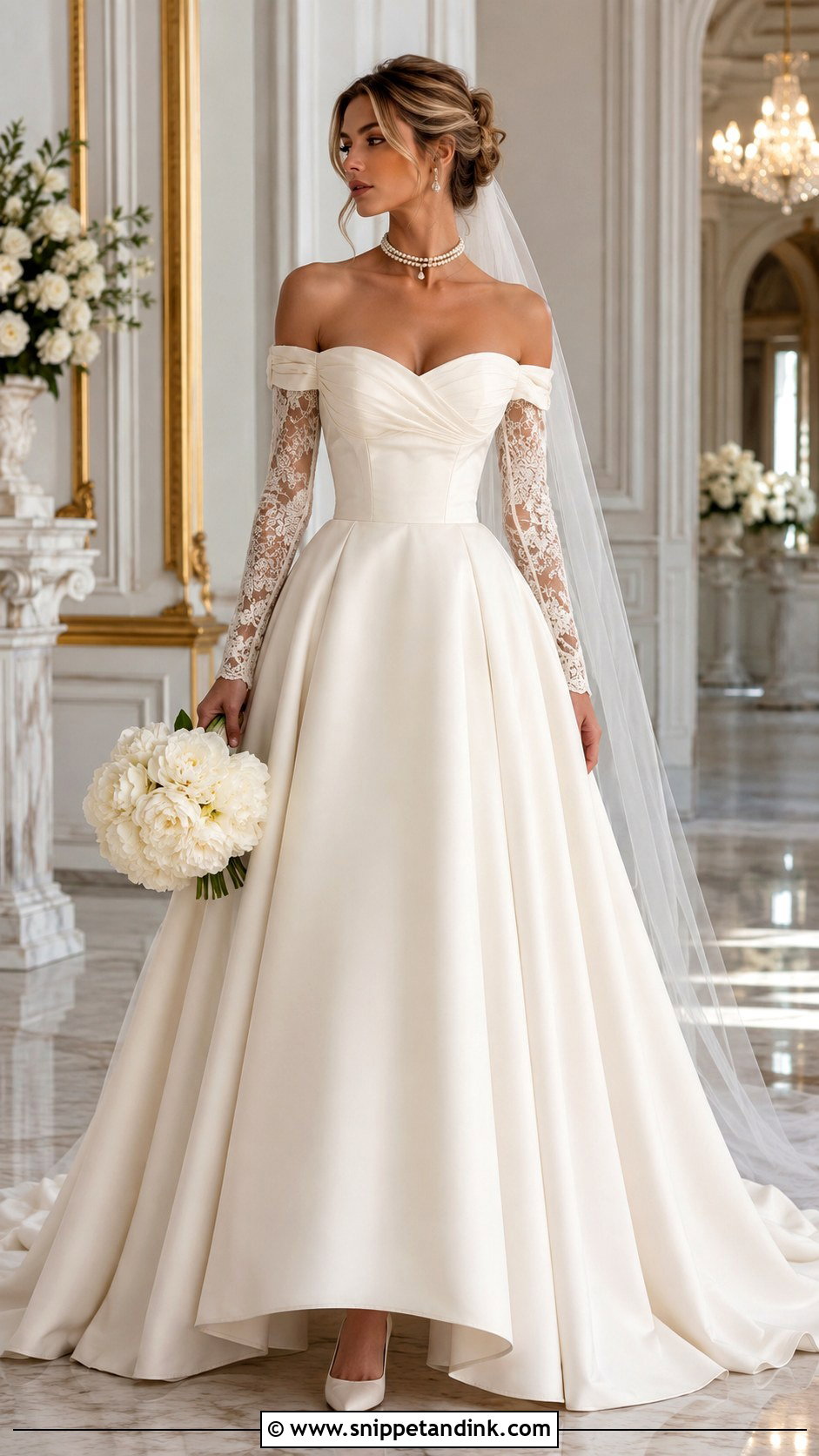 Ivory Off Shoulder Wedding Dress With Detachable Sleeves - Snippet and Ink - 20 Ivory Wedding Dress with Sleeves