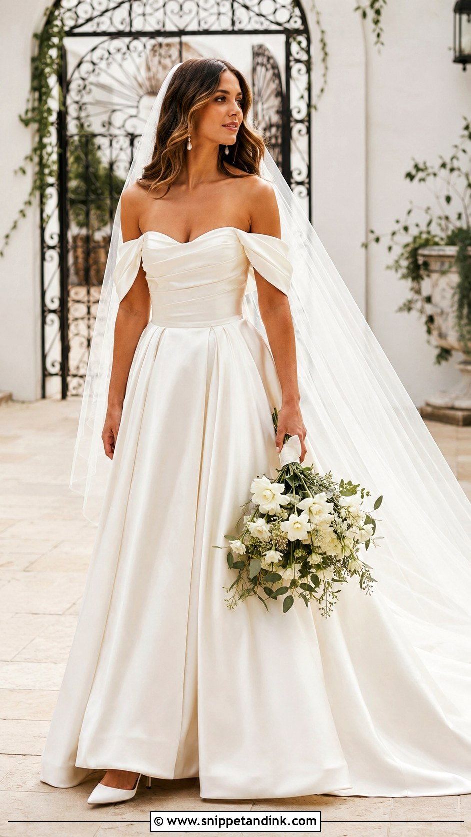 Ivory Off Shoulder Wedding Gown - Snippet and Ink - 20 Ivory Wedding Gown Ideas