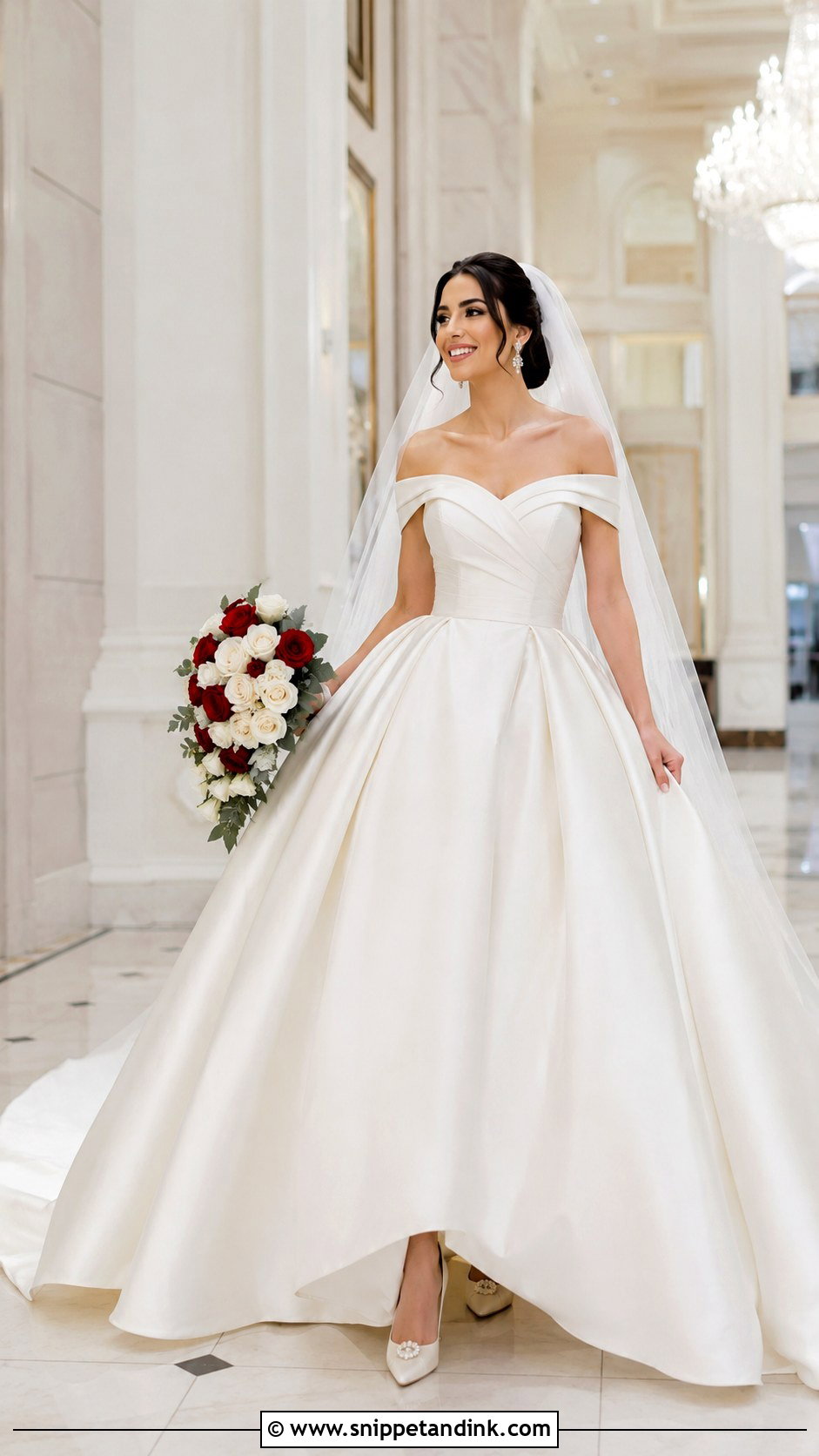 Ivory Off the Shoulder Belle Wedding Dress - Snippet and Ink - 20 Belle Beauty and the Beast Wedding Dress Ideas