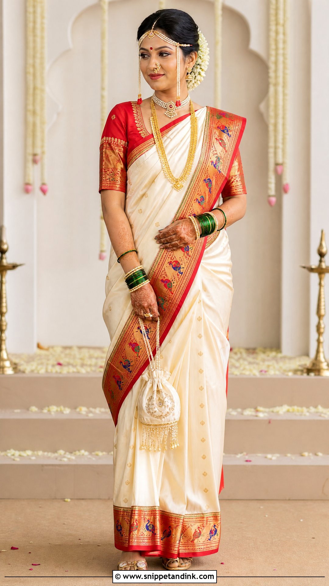 Ivory Paithani Marathi Bride Look - Snippet and Ink - 20 Simple Marathi Bride Look Ideas