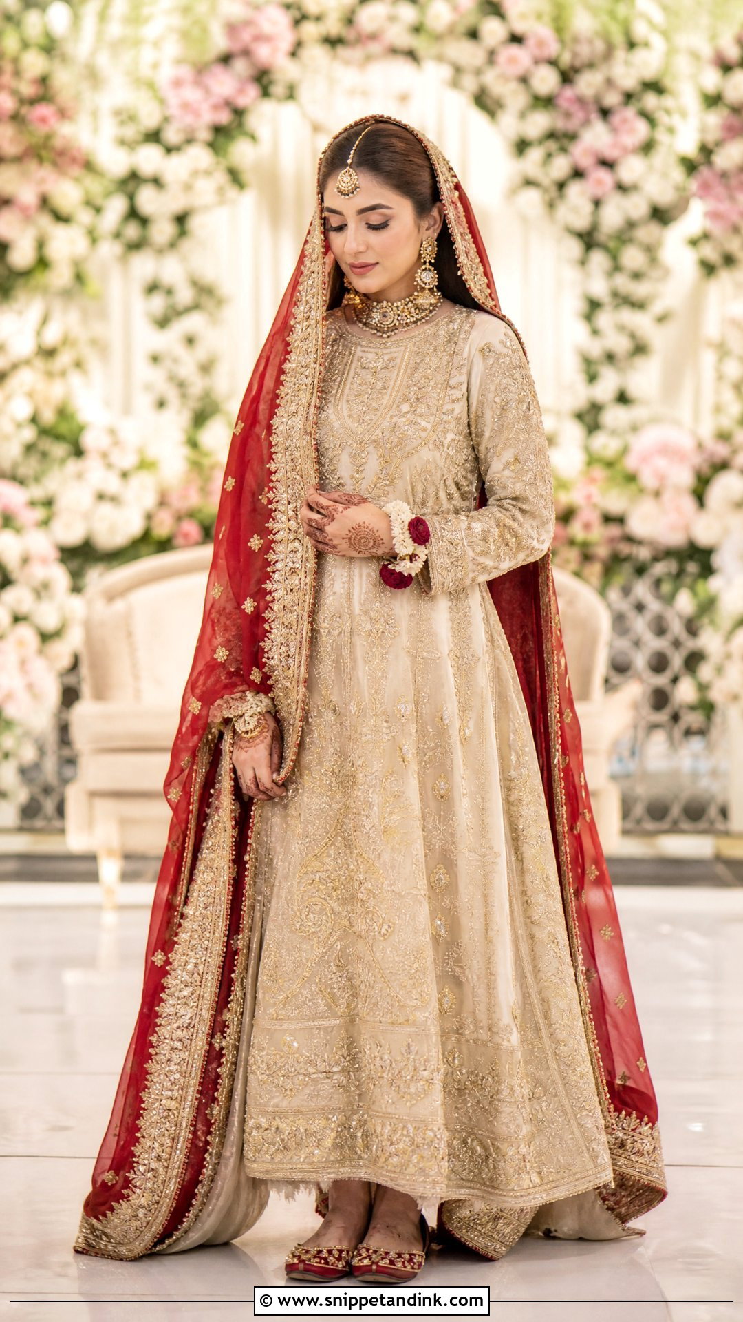 Ivory Pakistani Bridal Gown With Red Dupatta - Snippet and Ink - 20 Pakistani Bridal Gown Ideas