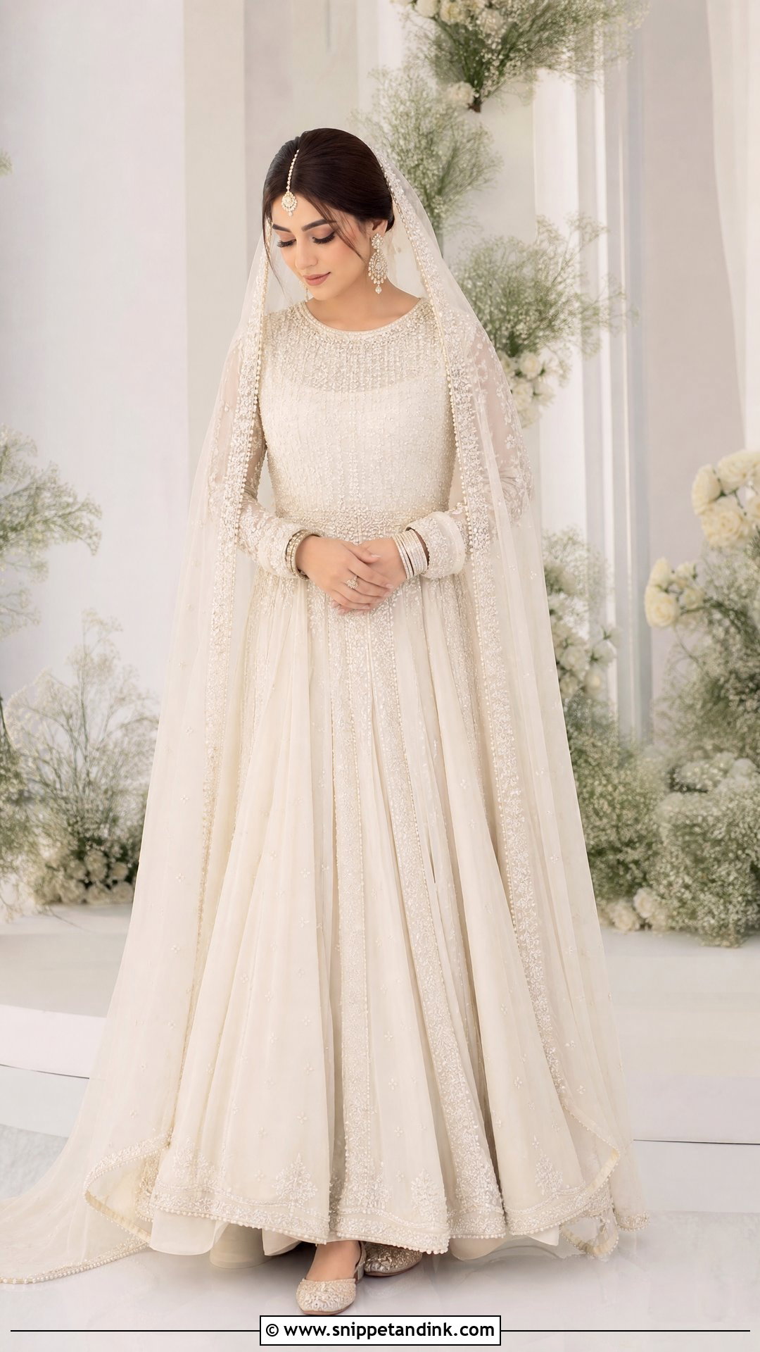 Ivory Pakistani Bridal Nikkah Pishwas - Snippet and Ink - 20 Pakistani Bridal Wedding Dresses