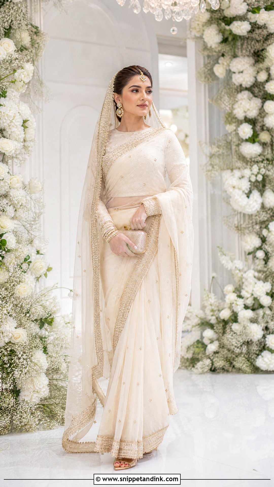 Ivory Pakistani Bridal Saree With Veil - Snippet and Ink - 20 Simple Pakistani Bridal Dresses