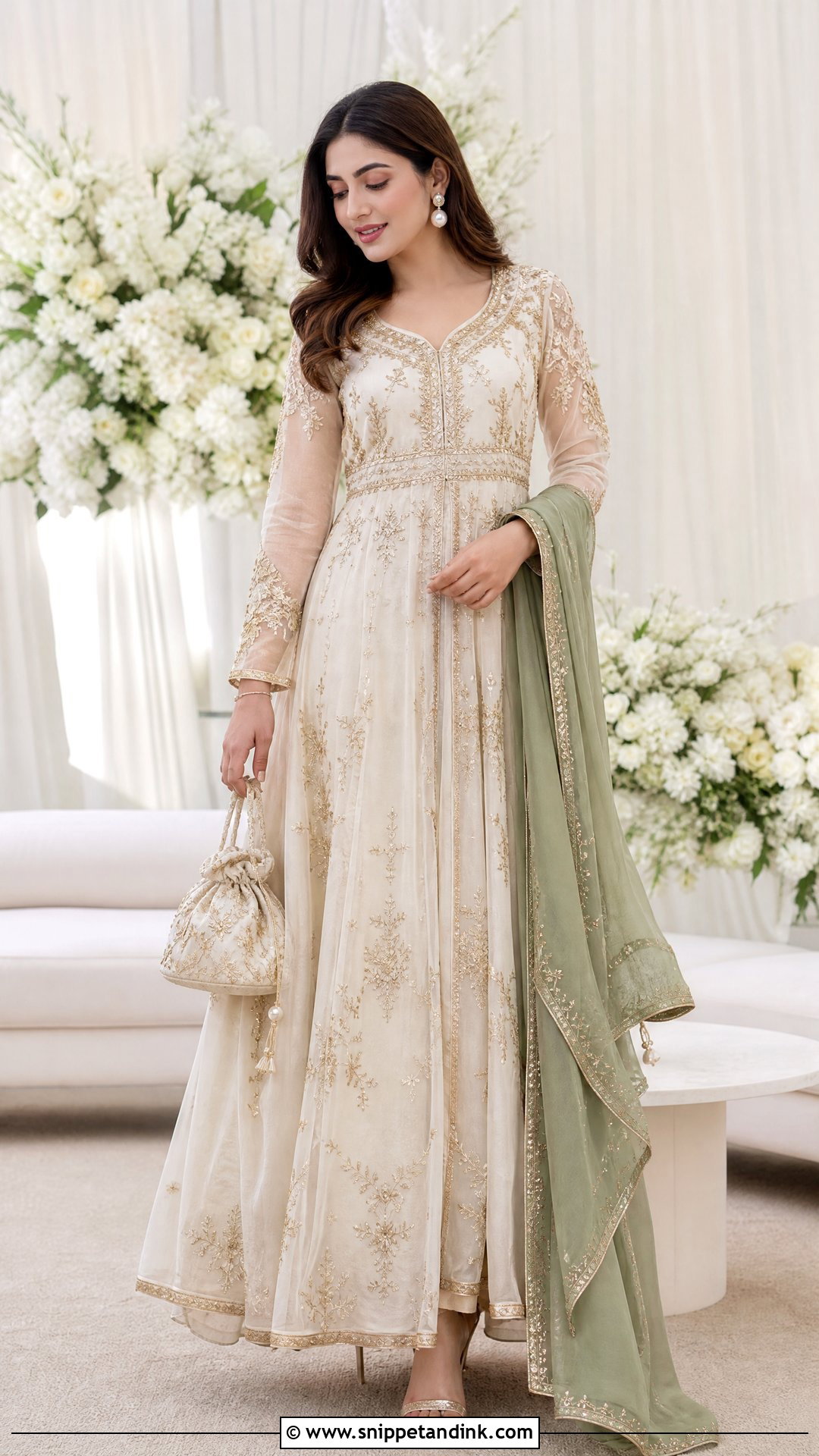 Ivory Pakistani Sister Nikkah Pishwas - Snippet and Ink - 20 Pakistani Sister Wedding Dress Ideas