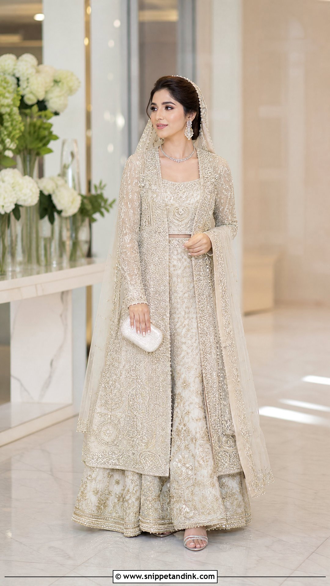 Ivory Pakistani Walima Bridal Jacket Lehenga - Snippet and Ink - 20 Pakistani Walima Bridal Dresses