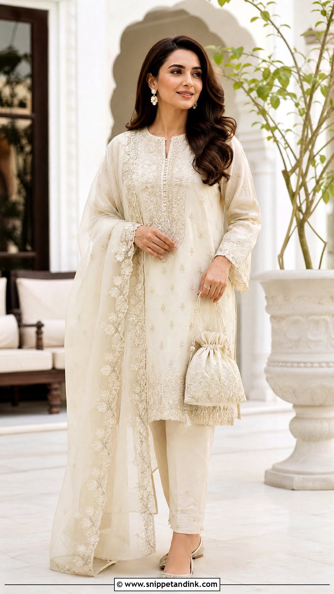 Ivory Pakistani Wedding Dress With Straight Trousers - Snippet and Ink - 25 Simple Pakistani Wedding Dress Ideas