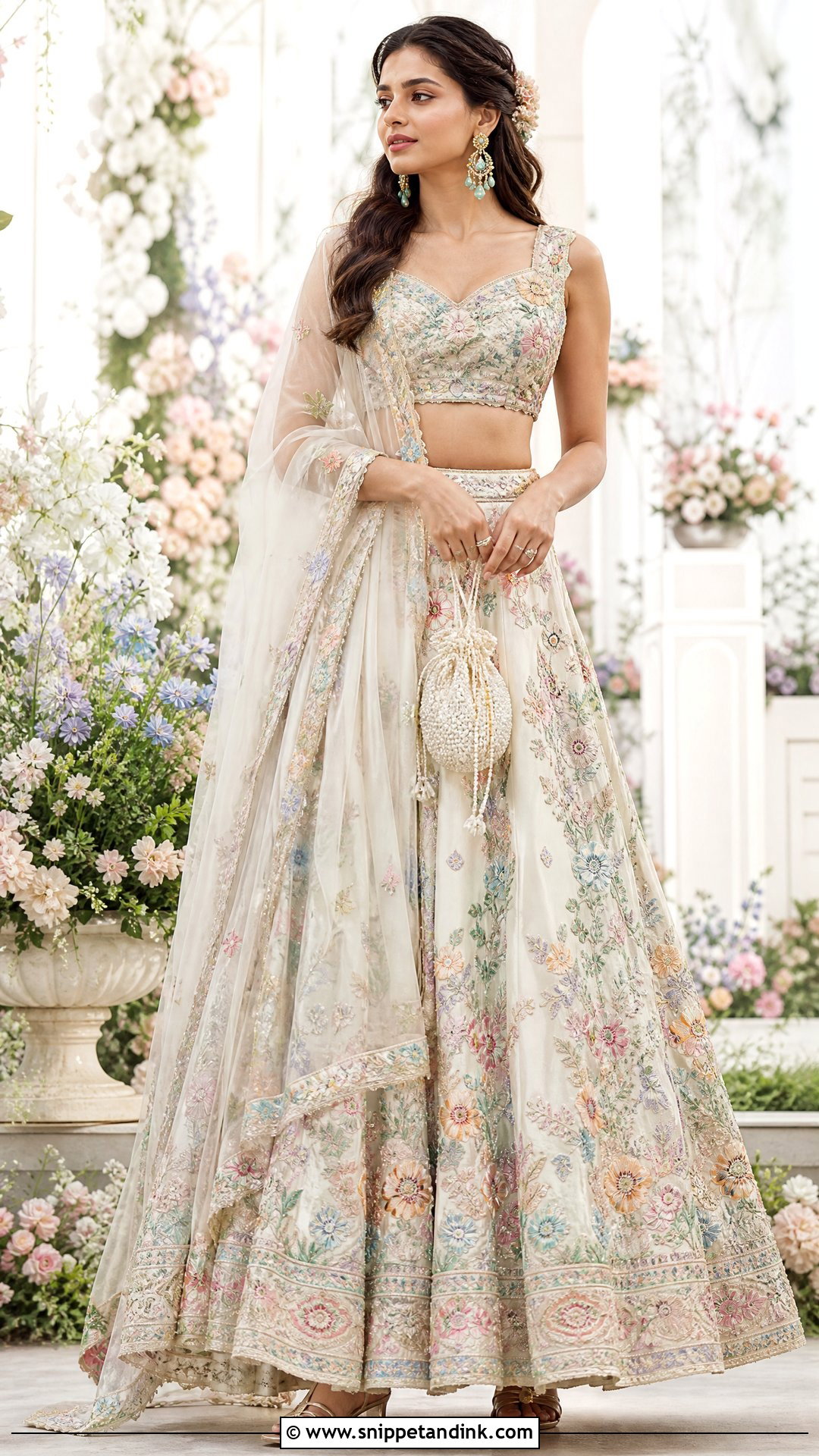 Ivory Pastel Floral Lehenga - Snippet and Ink - 20 Pastel Indian Wedding Dress Ideas