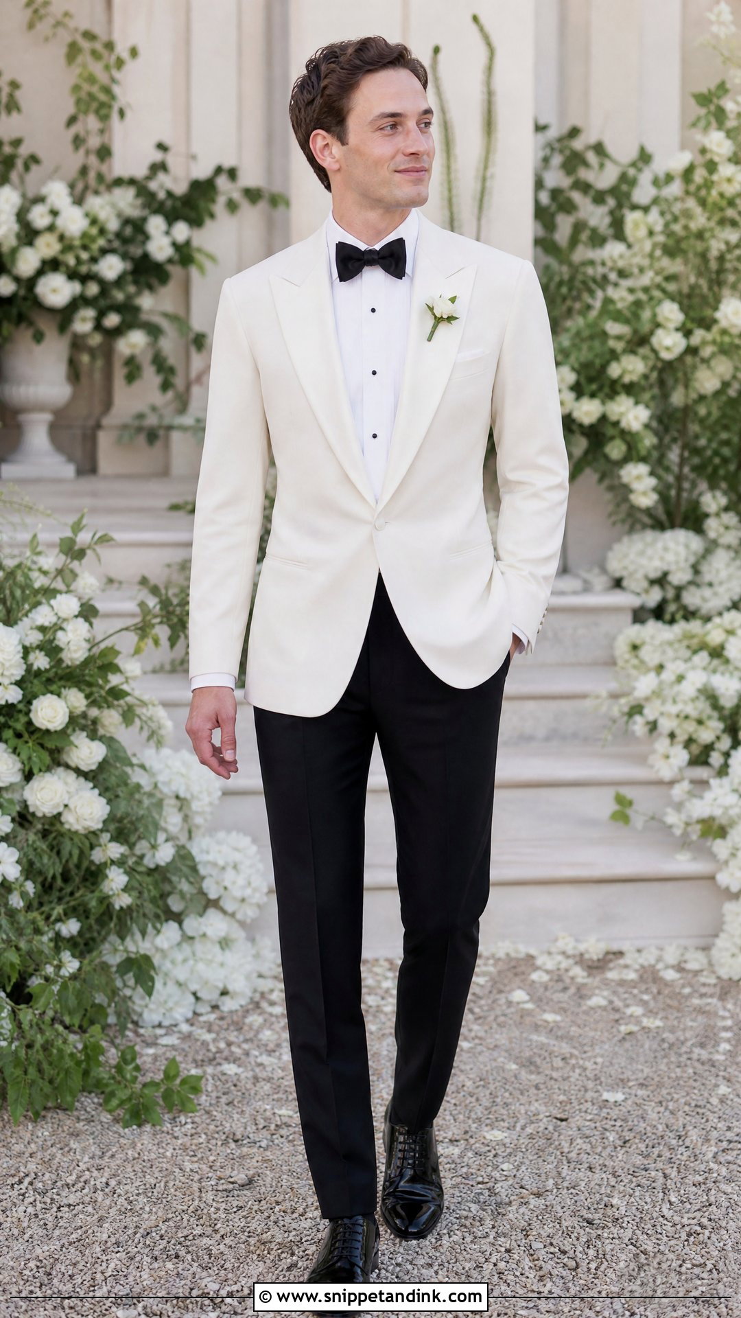 Ivory Peak Lapel Wedding Tuxedo - Snippet and Ink - 20 White Dinner Jacket Wedding Ideas