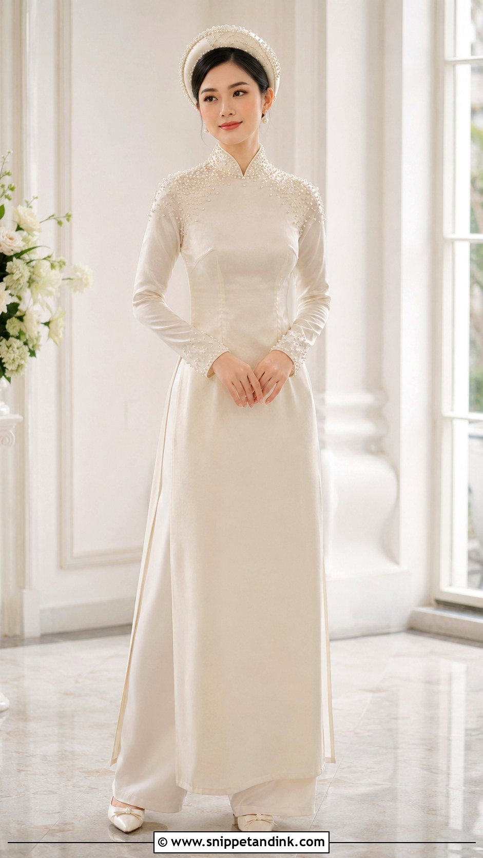 Ivory Pearl Beaded Ao Dai Wedding Dress - Snippet and Ink - 20 Ao Dai Wedding Dress Ideas