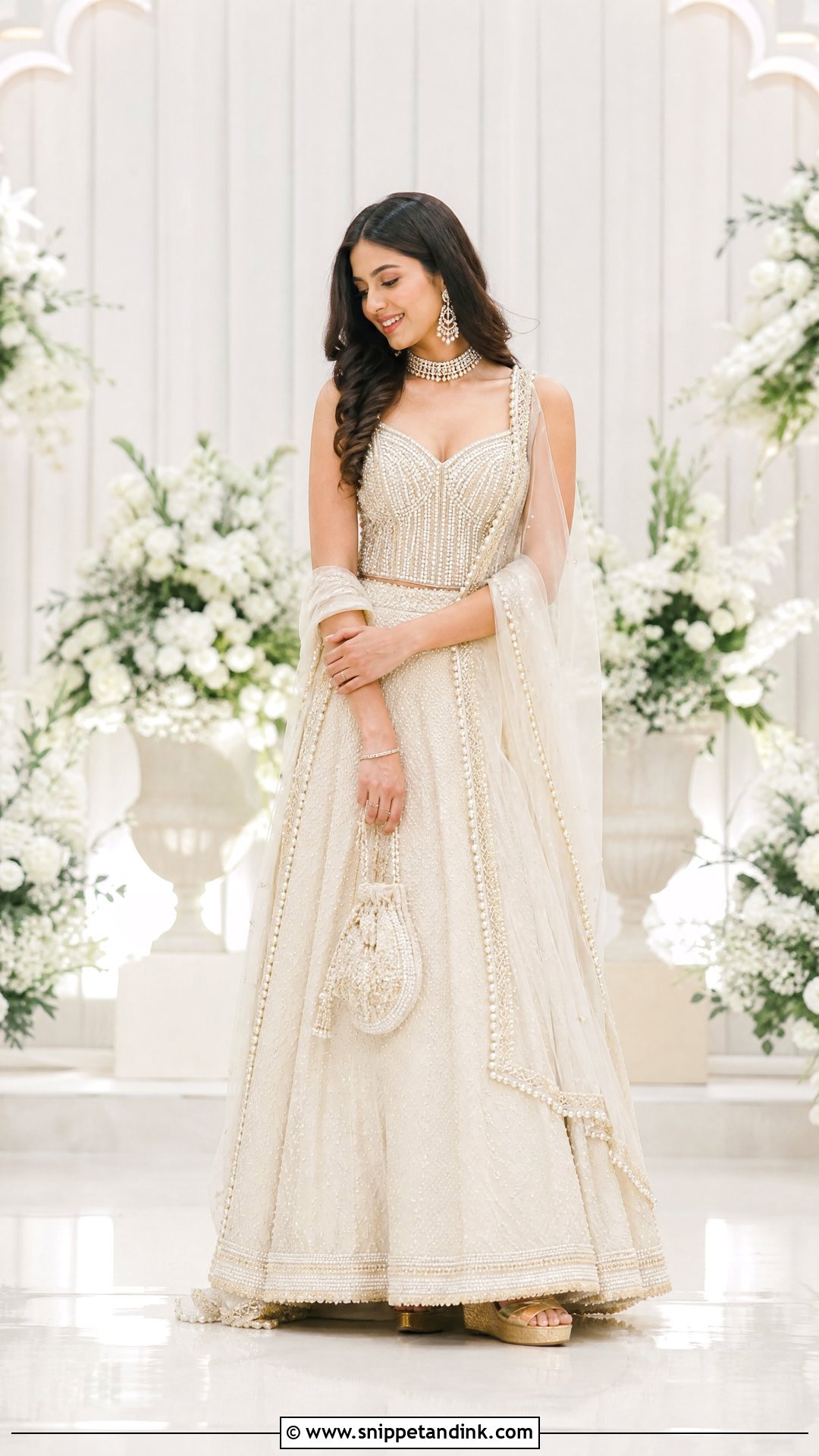 Ivory Pearl Bridal Sangeet Lehenga - Snippet and Ink - 20 Unique Bridal Sangeet Outfit Ideas