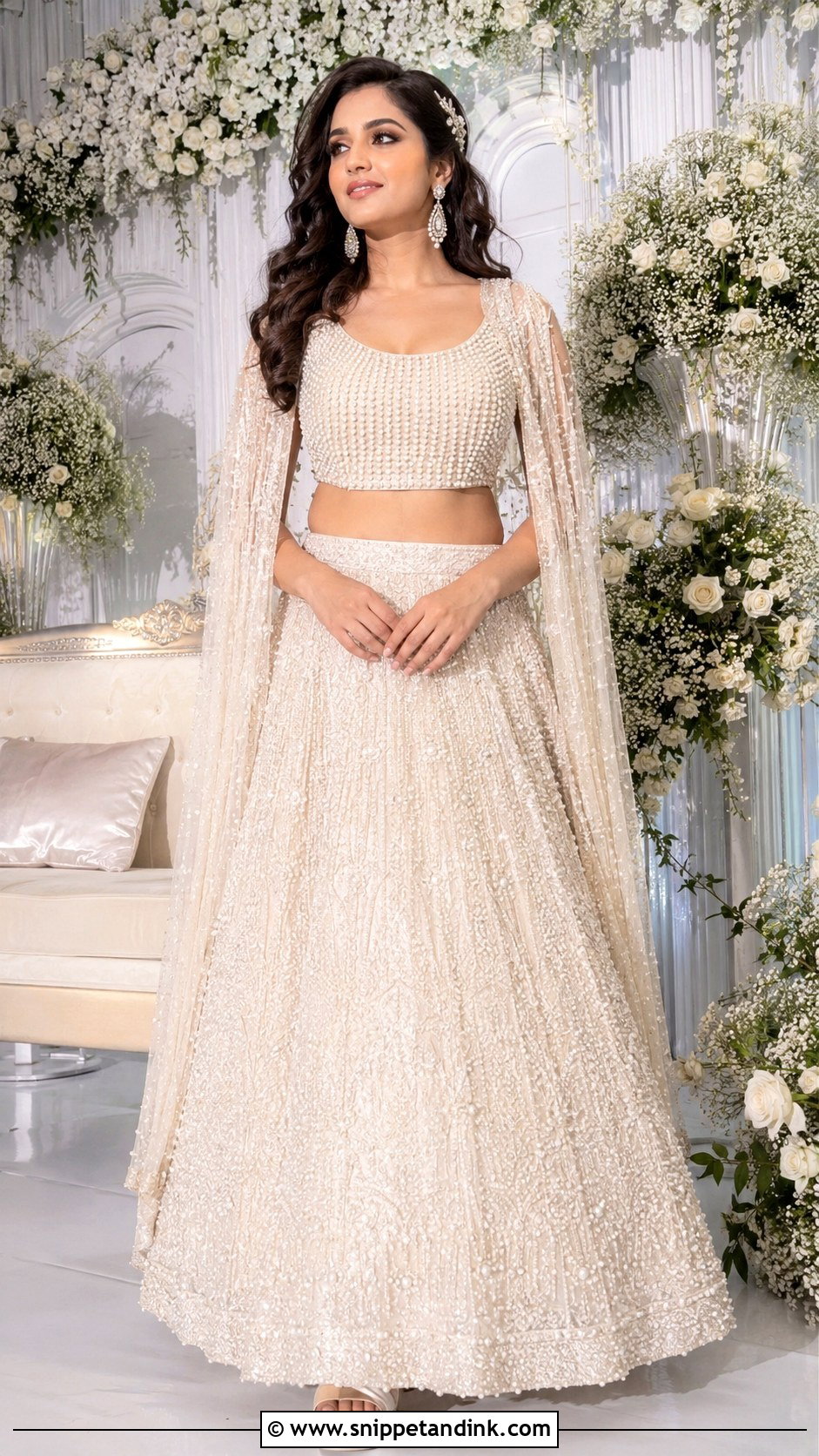 Ivory Pearl Bride Sangeet Lehenga - Snippet and Ink - 20 Bride Sangeet Look Ideas