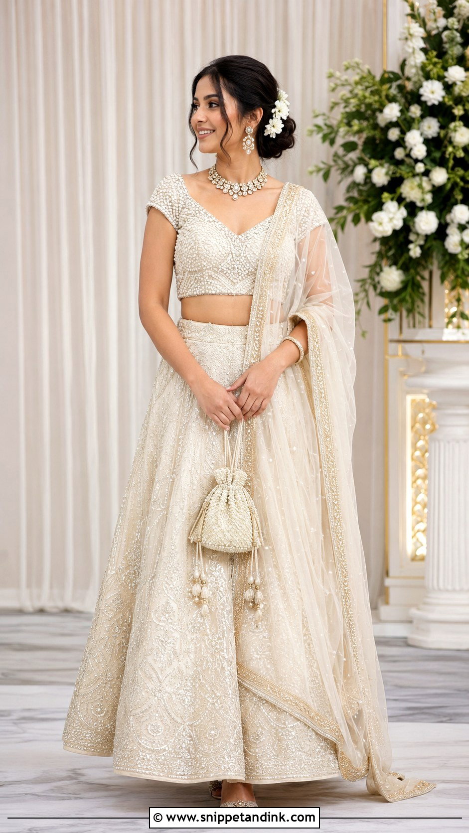 Ivory Pearl Maggam Work Blouse With Bridal Lehenga - Snippet and Ink - 20 Maggam Work Blouse Designs Bridal Indian Weddings