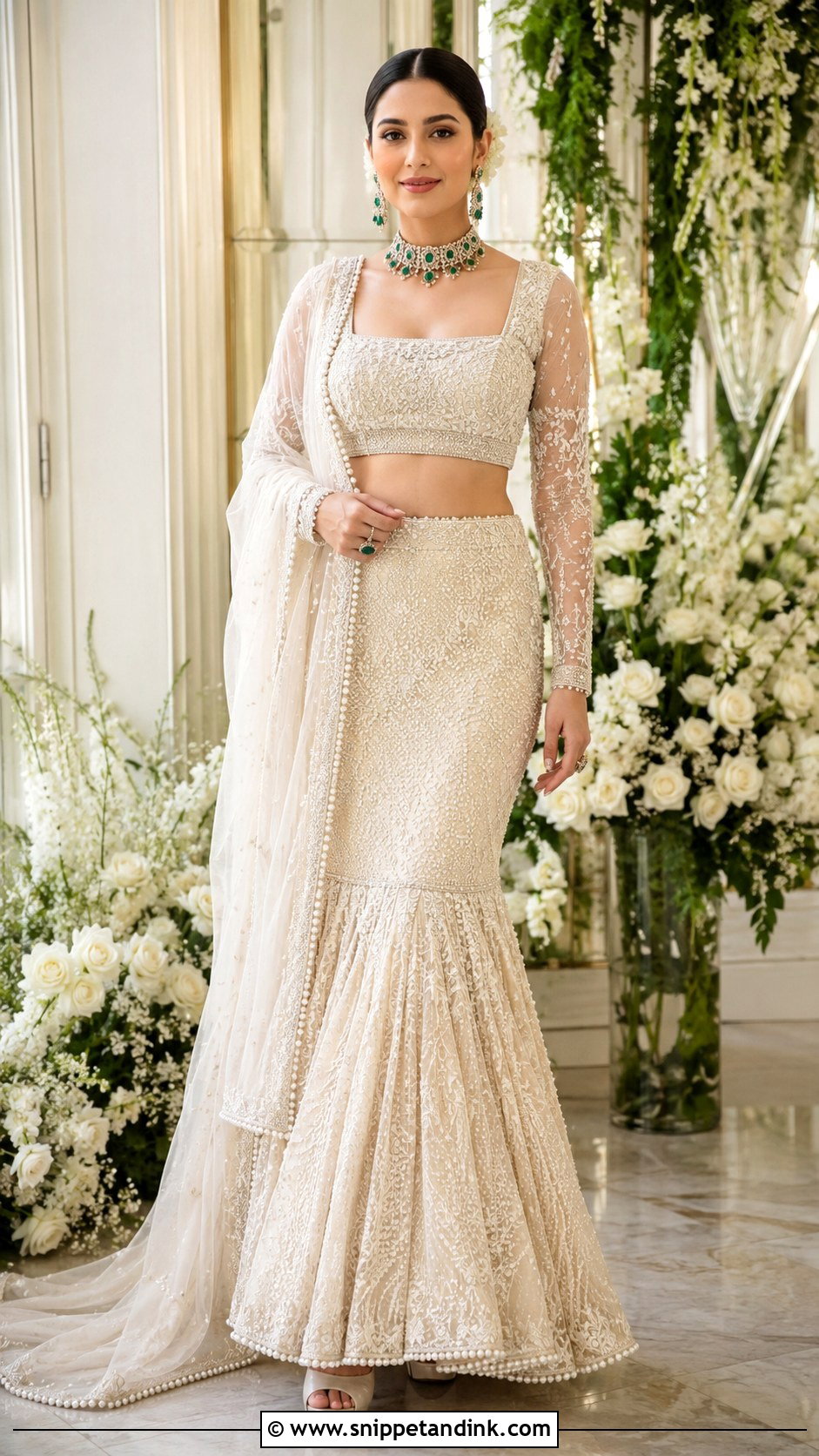 Ivory Pearl Mermaid Bridal Lehenga - Snippet and Ink - 20 Indian Mermaid Wedding Dress Ideas