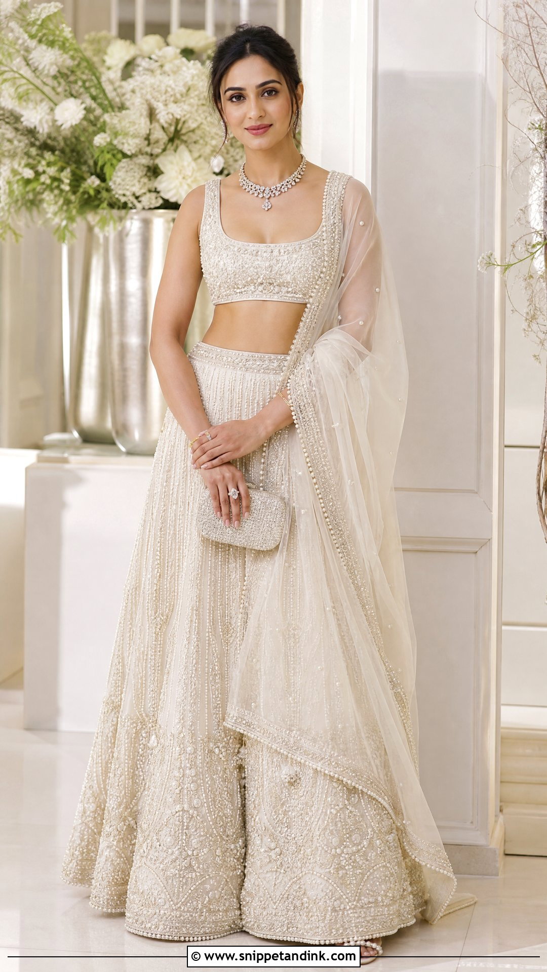 Ivory Pearl Sangeet Lehenga - Snippet and Ink - 25 Bridal Sangeet Outfit Indian Weddings Ideas