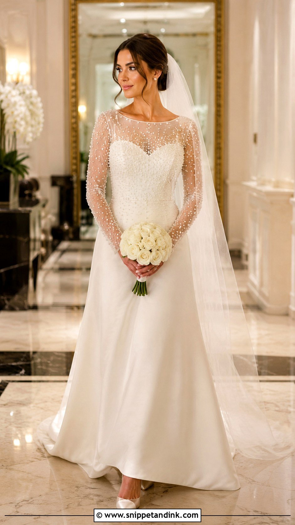 Ivory Pearl Wedding Dress With Sheer Sleeves - Snippet and Ink - 20 Ivory Wedding Dress with Sleeves