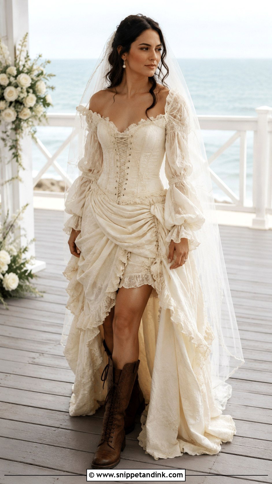 Ivory Pirate Wedding Dress With Boots - Snippet and Ink - 25 Pirate Wedding Dress Ideas