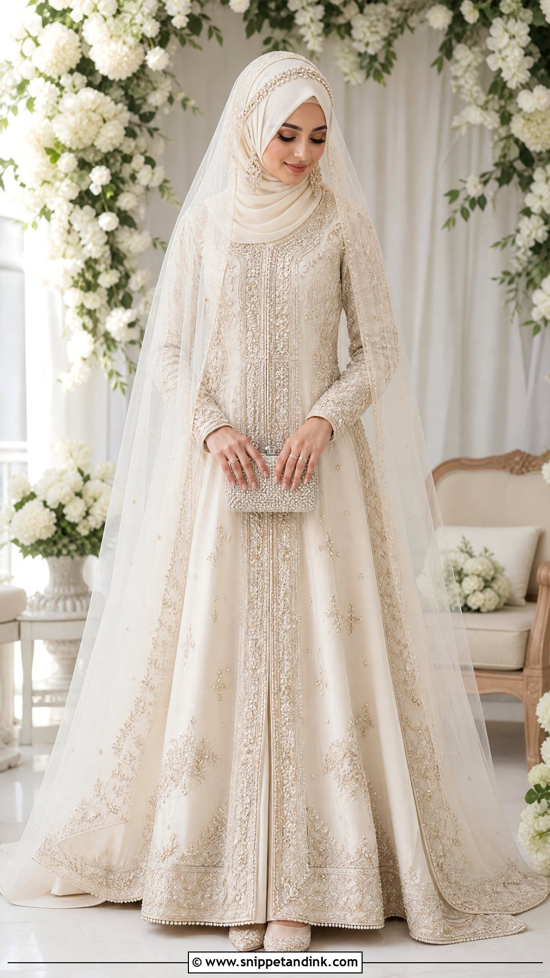 Ivory Pishwas Hijabi Pakistani Bride - Snippet and Ink - 20 Hijabi Pakistani Bride Ideas
