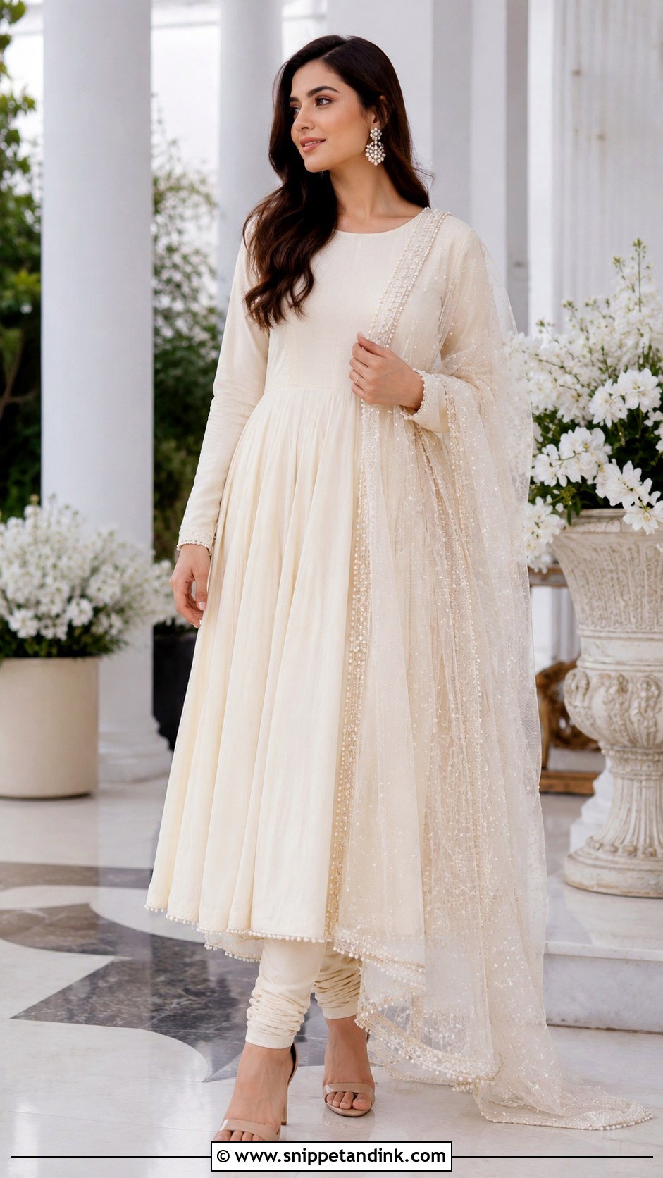 Ivory Plain Suit With Heavy Net Dupatta - Snippet and Ink - 30 Plain Suit with Heavy Dupatta Ideas