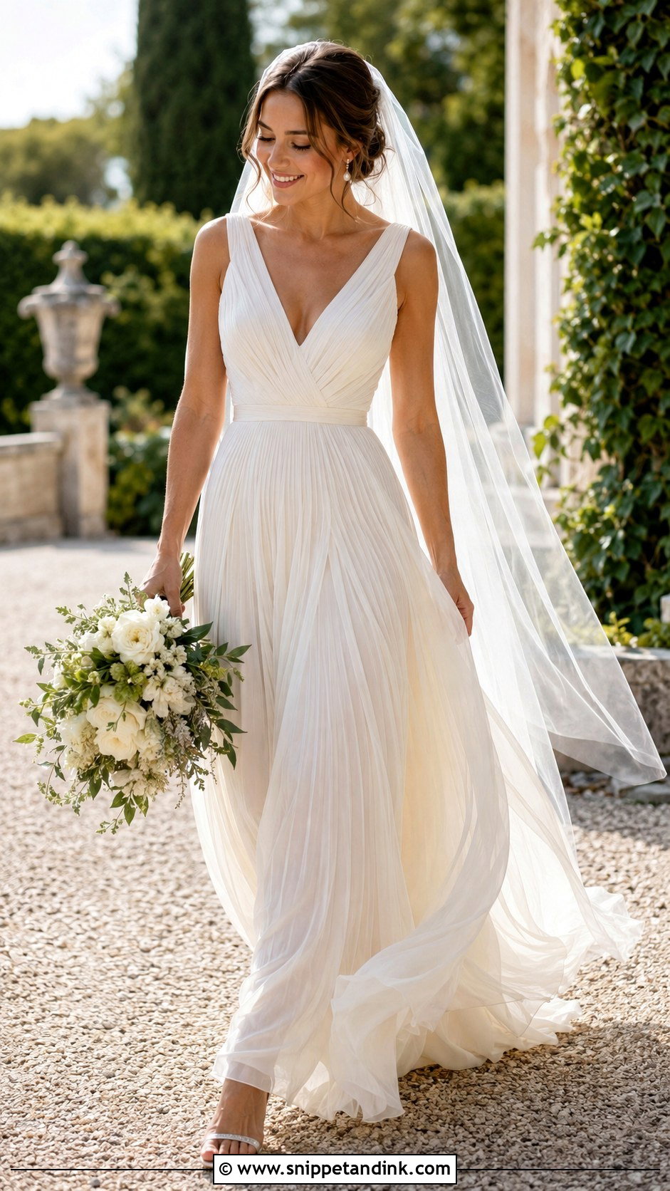 Ivory Pleated Chiffon Wedding Gown - Snippet and Ink - 20 Ivory Wedding Gown Ideas